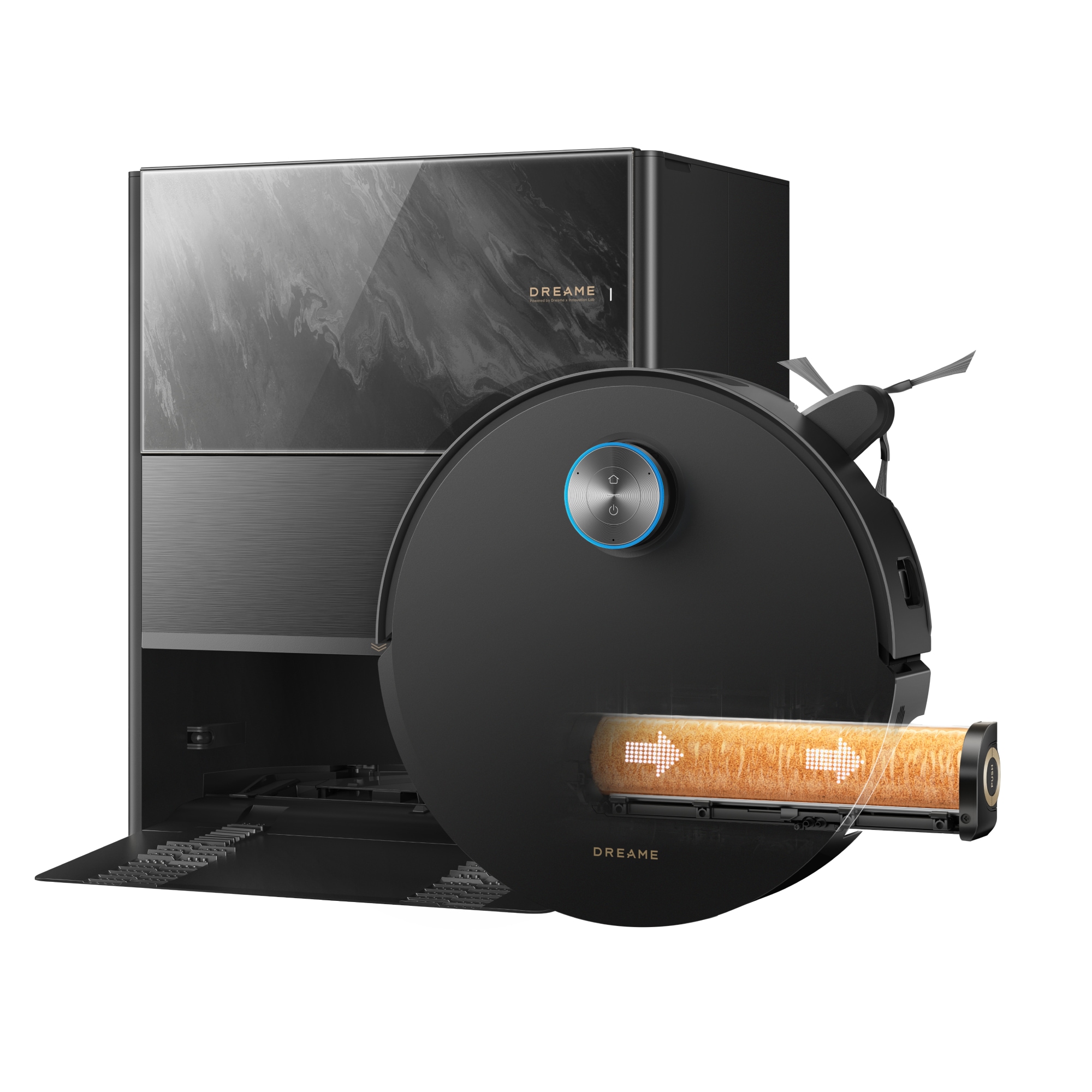 Dreame Nass-Trocken-Saugroboter »Aqua20 Pro Ultra Roller X Complete Marble Black« Vollautomatische Absaugstation, App-Steuerung