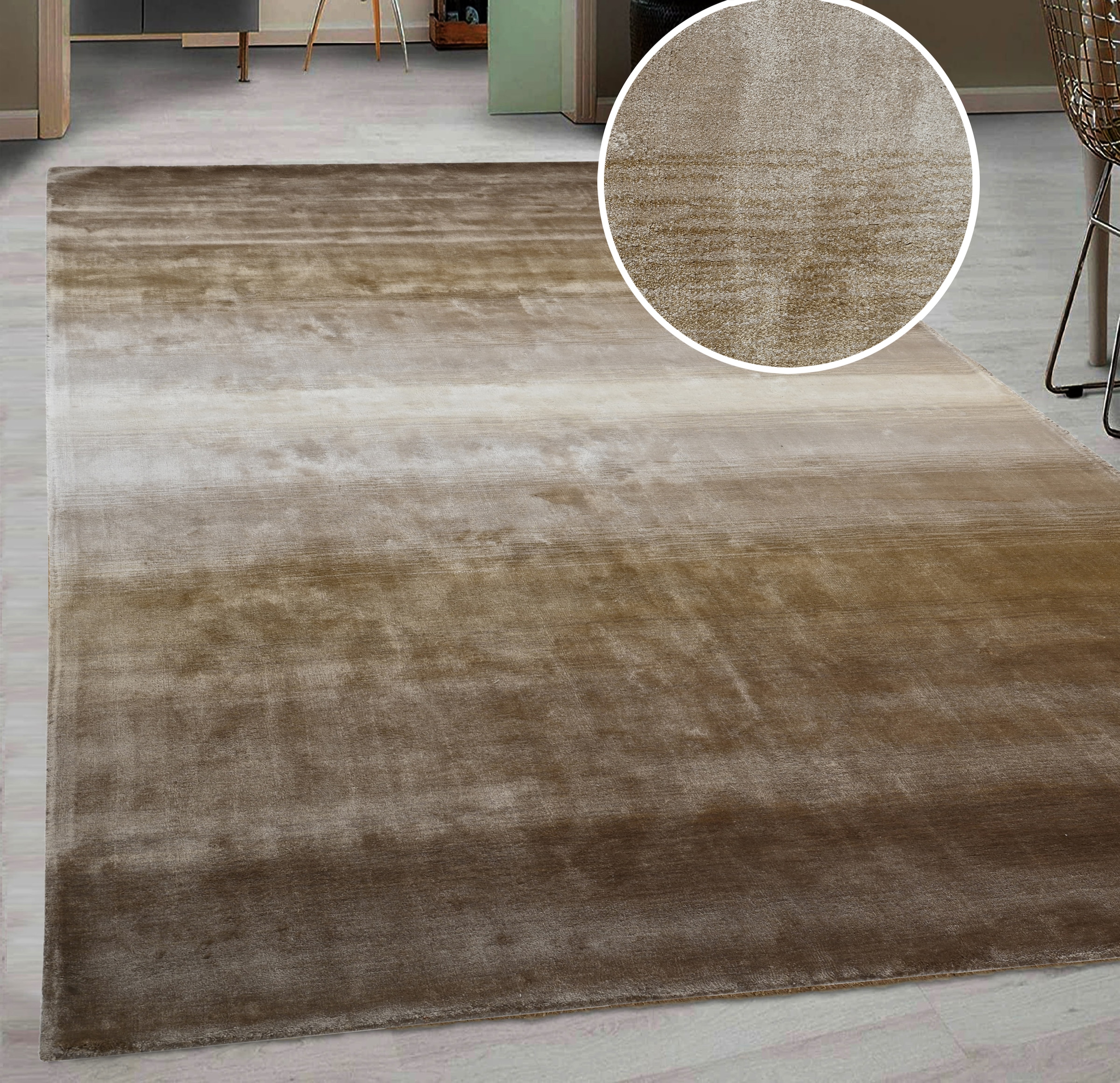 Home affaire Teppich »Katalin, handgewebt, Teppiche aus 100% Viskose, farblich changierend«, rechteckig, 12 mm Höhe, Kurzflorteppich in Seiden-Optik, mehrfarbig, Wohnzimmer, Esszimmer