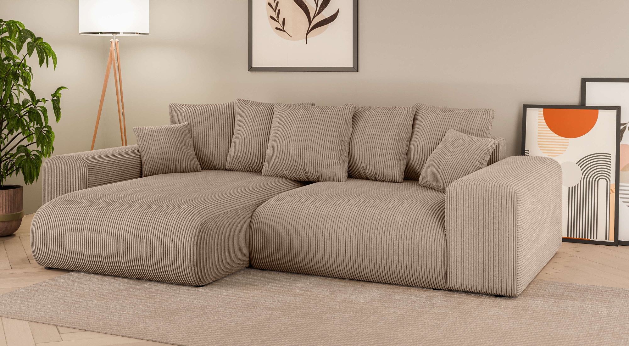 Home affaire Ecksofa »LAKESIDE mit Bettfunktion und Bettkasten, B/T/H 257/166/84 cm«, L-Form, Recamiere beidseitig montierbar, Wellenunterfederung
