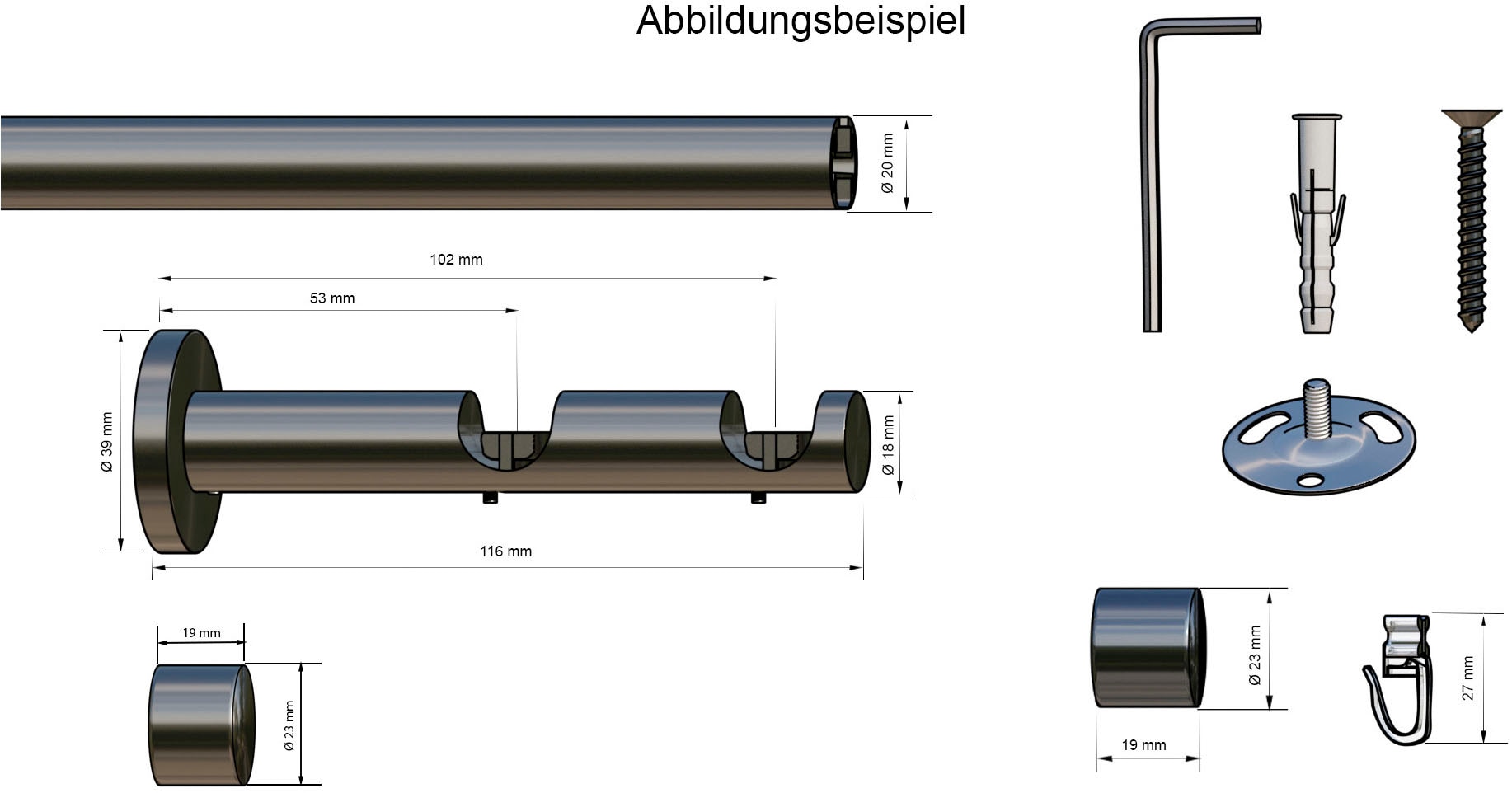 my home Gardinenstange »Kappe 2-Lauf«, 2 läufig-läufig, Fixmaß, Innenlauf Komplett-Set inkl. Gleitern und Montagematerial