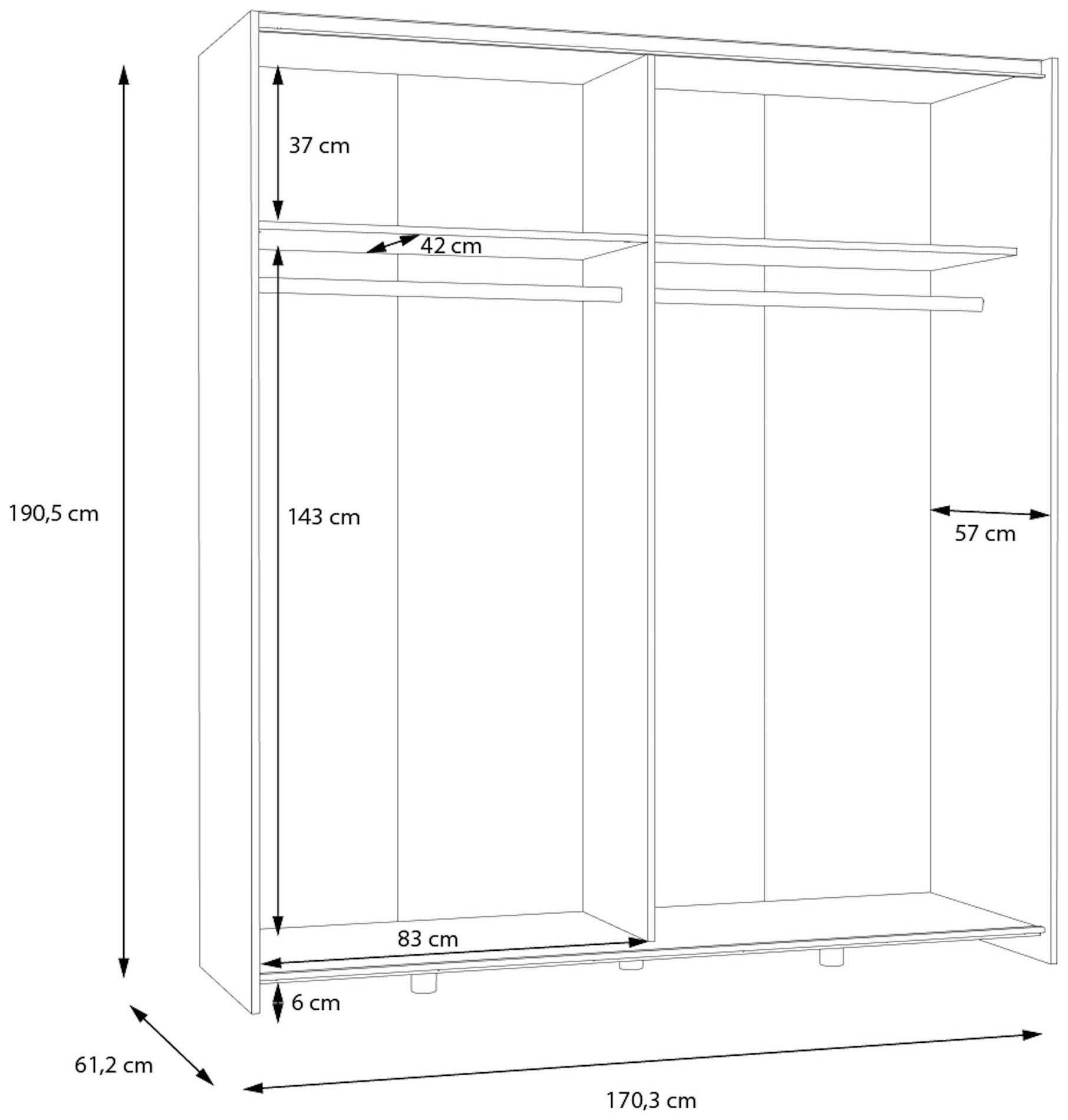 Home affaire Schwebetürenschrank »2 Schiebetüren, Made in Europe, stabil und zeitlos«, (5 Breiten: 120 -200cm, Höhe ca. 190cm), in verschiedenen Farben und Breiten