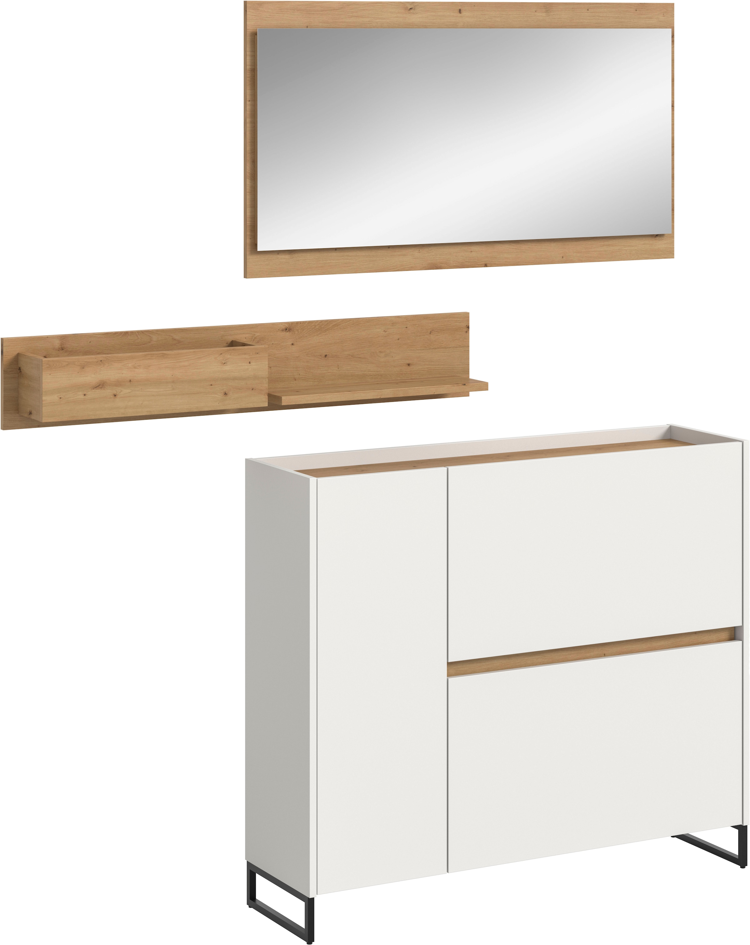 Inosign Garderoben-Set »EVRID, 3-teilig, Breite 140 cm, individuell stellbar & erweiterbar« best. aus: Kommode, Wandboard & Spiegel, 3 Stk. tlg.,...