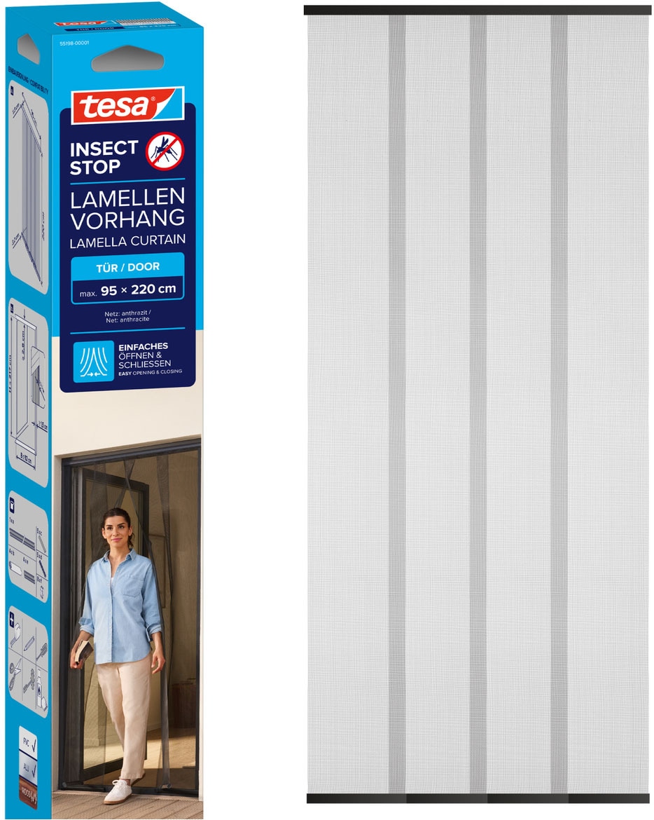 tesa Insektenschutz-Tür »Insect Stop Standard Fliegengitter für Türen - 0.95 m : 2.2 m« Packung, Fliegennetz, Klettband, 1 Stk. tlg. Lamellentür für Balkon & Terrasse