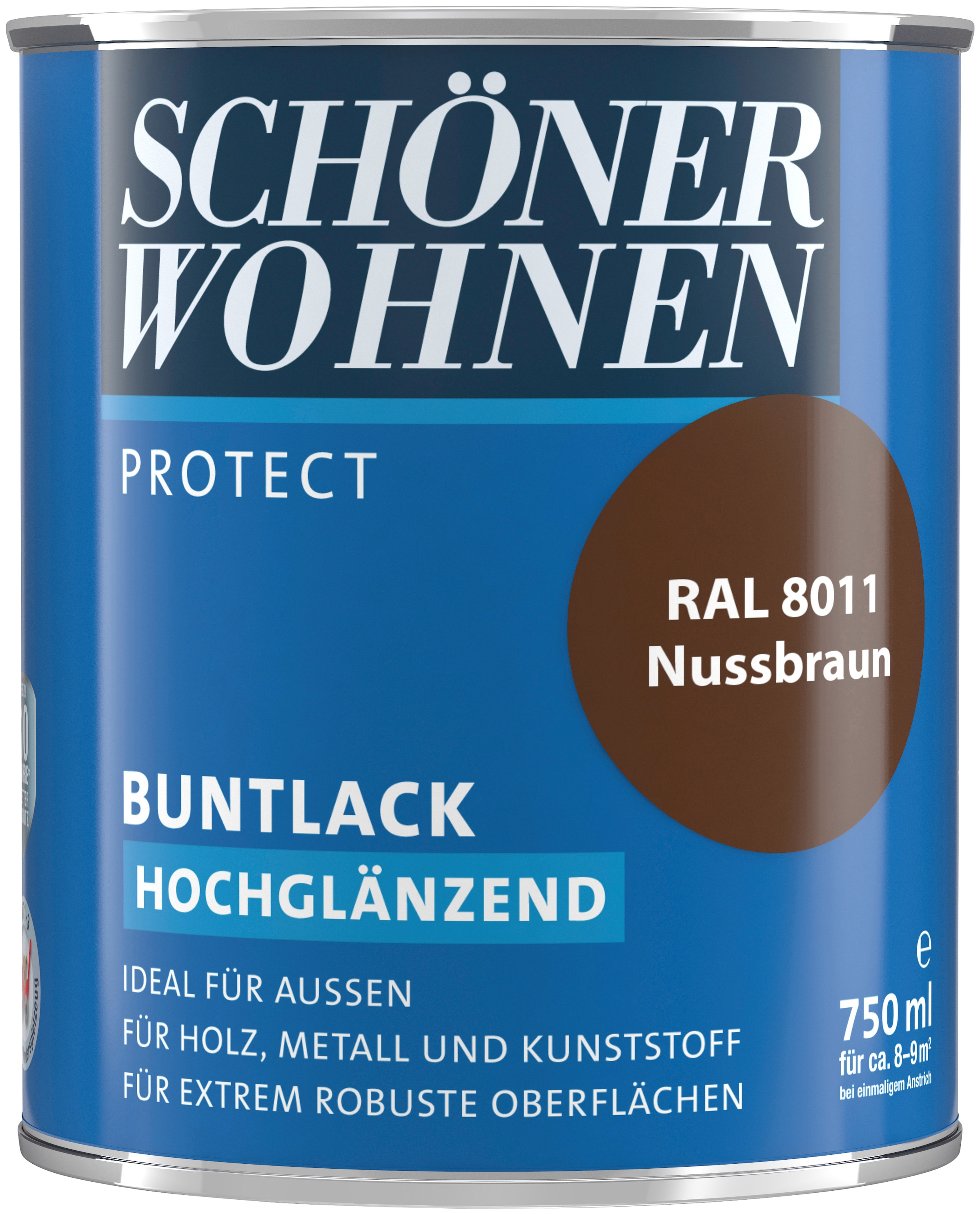 SCHÖNER WOHNEN FARBE Lack »Protect Buntlack«, 750 ml, nussbraun RAL 8011, hochglänzend, ideal für außen