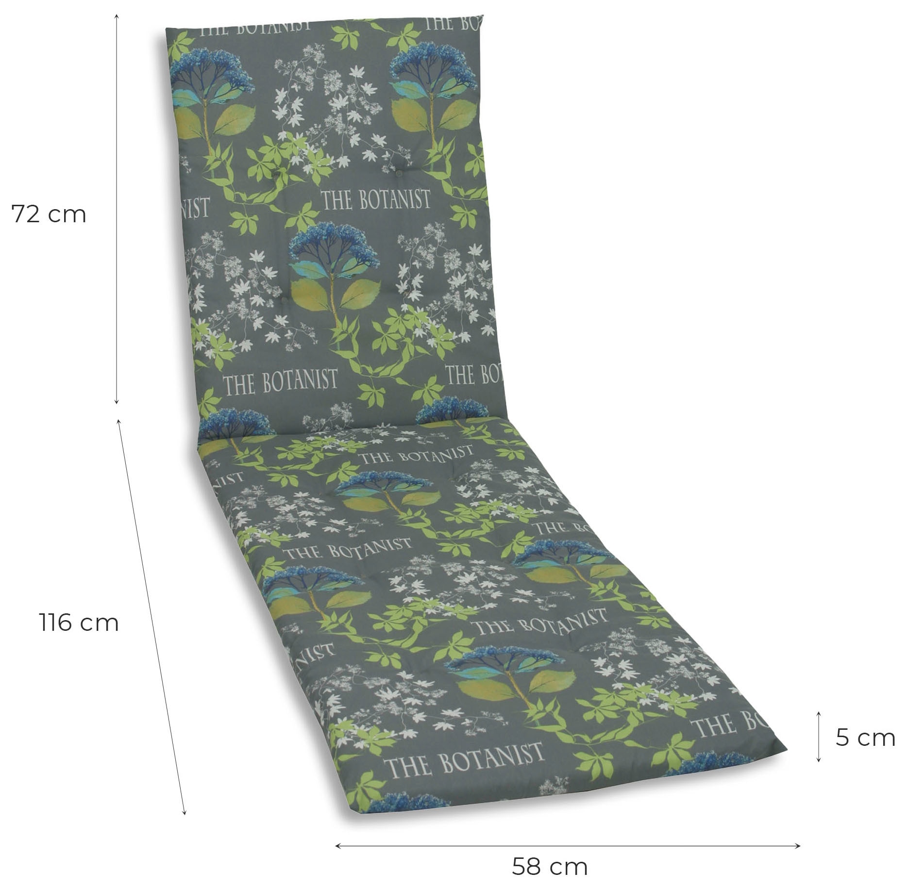 KONIFERA Liegenauflage The Botanist grau - Maße BxLxH ca.: 58 cm x 188 cm x 5 cm