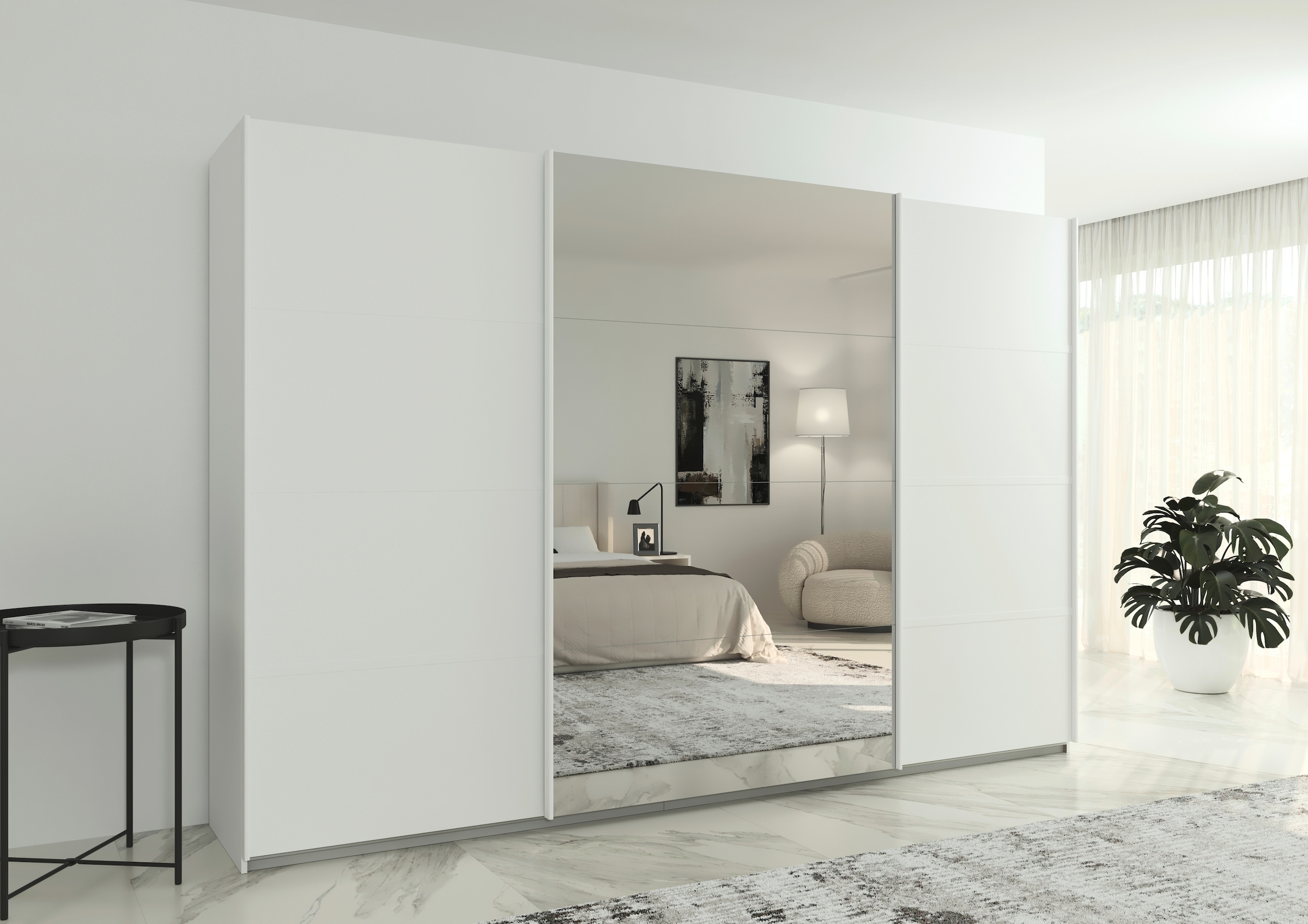 rauch Kleiderschrank »Schwebetürenschrank Garderobe Schrank TOP ANGEBOT Avola«, (in 3 verschiedenen Ausstattungen BASIC/CLASSIC/PREMIUM inkl. Spiegel), mit eleganten Zierleisten in Chrom, Schwarz oder Weiß MADE IN GERMANY
