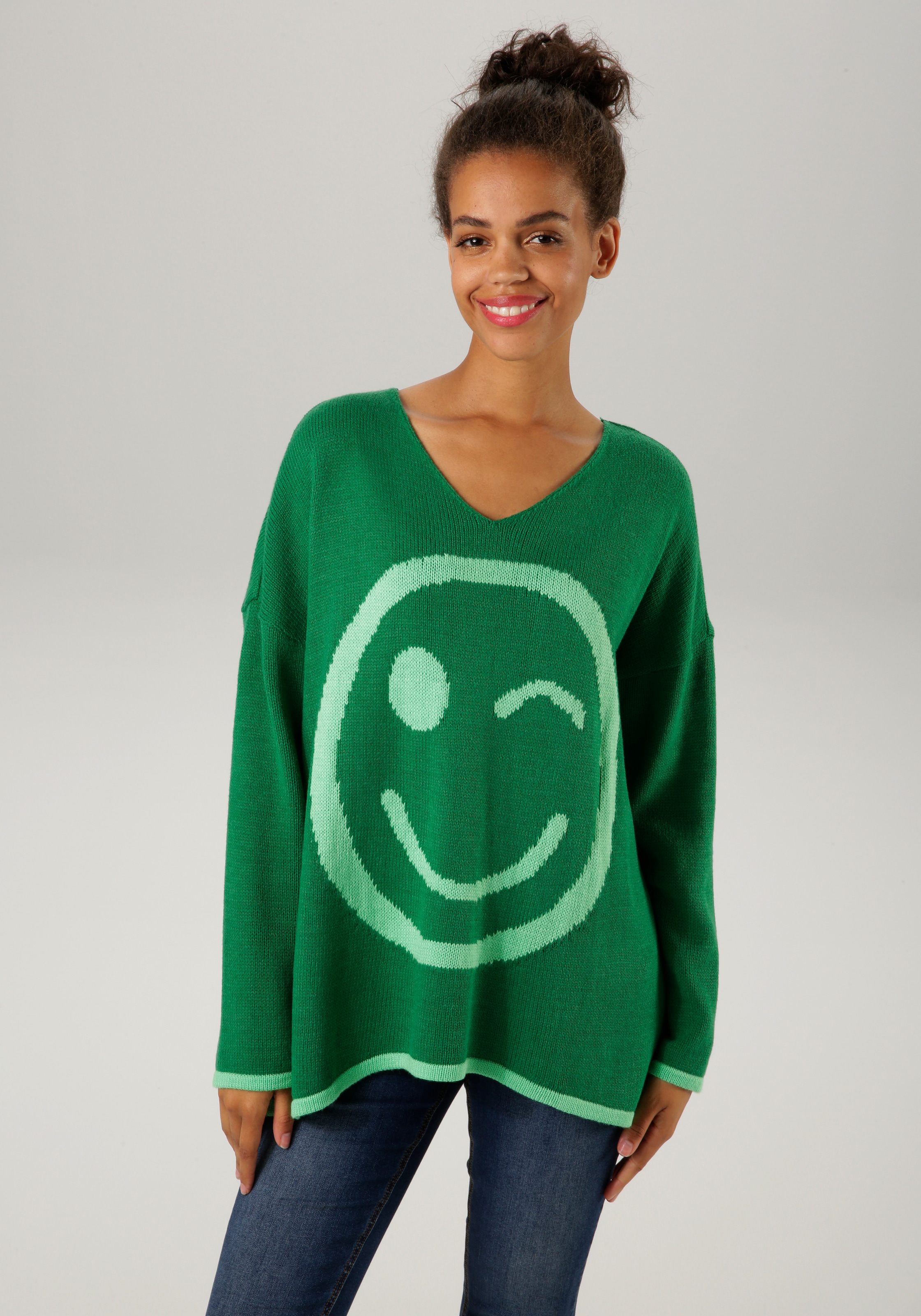 Strickpullover, mit eingestricktem Smiley