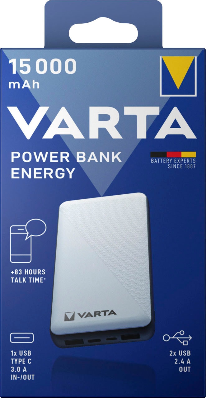 VARTA Powerbank »Power Bank Energy 15000 + Ladekabel 15000mAh Powerbank mit USB Type C«, 15000 mAh, 3,7 V