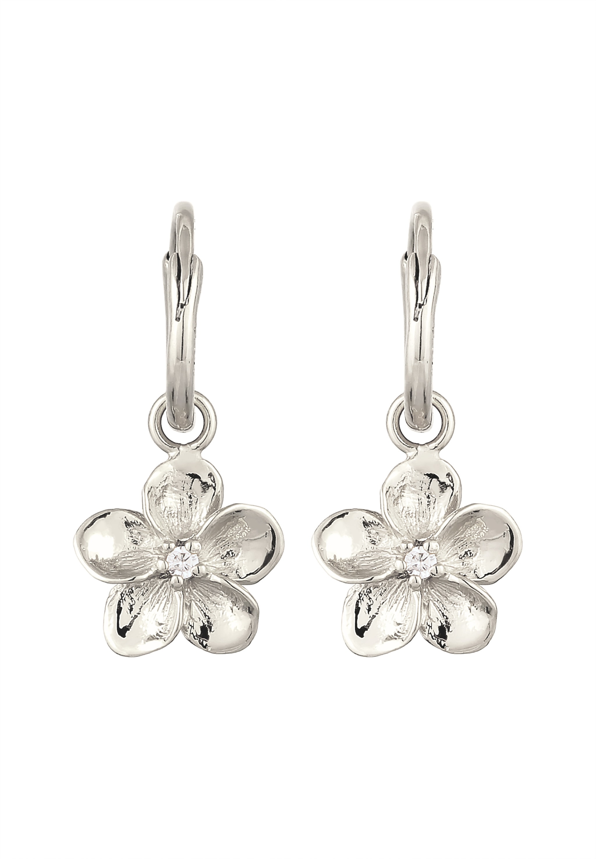Elli Paar Creolen »Ohrringe Creolen Frangipani Blume mit Zirkonia Weiß 925 Sterling Silber«