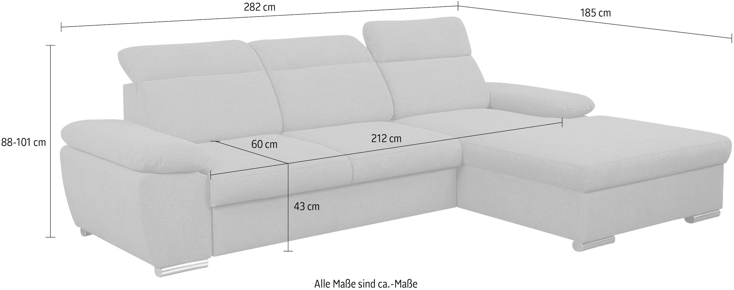 WERK2 Ecksofa »Palma 282 cm breit mit Bett & Bettkasten, Kopfteilverstellung« Strukturstoff, L-Form, XXL, Schlaffunktion, Bettkasten