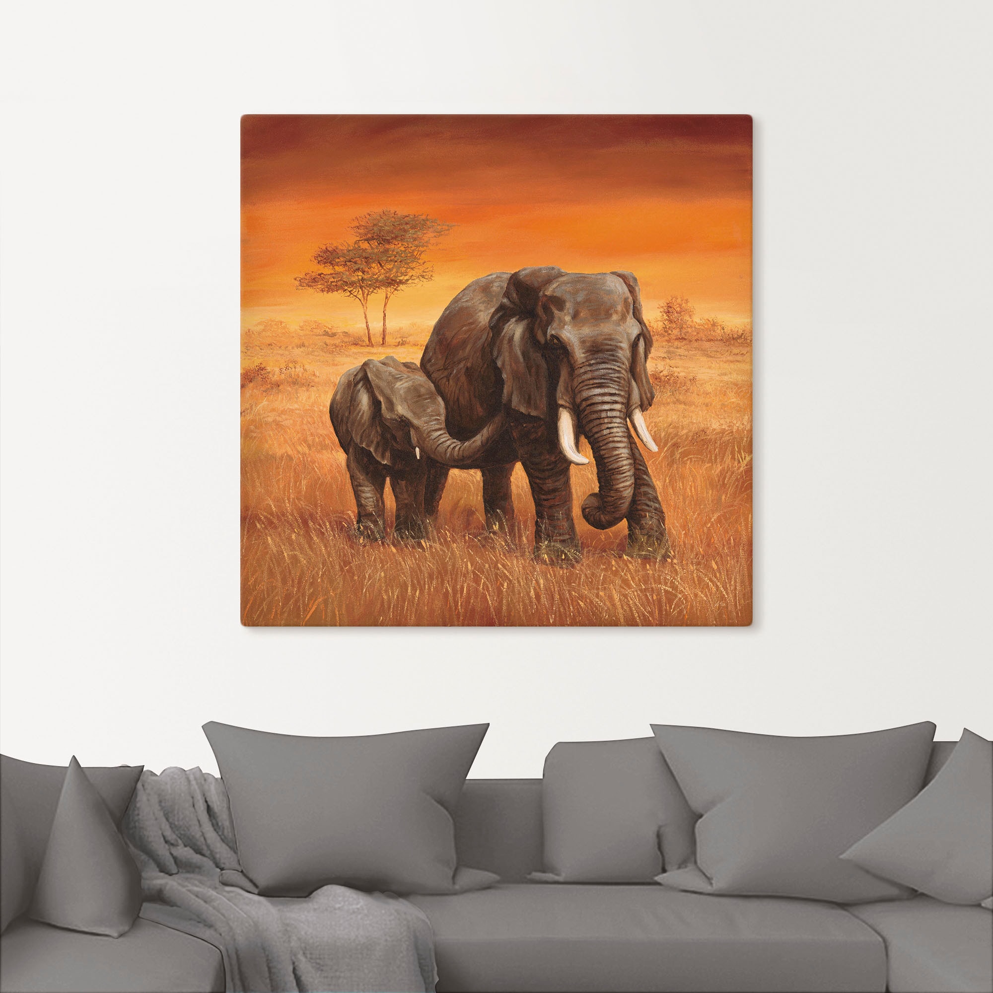 Artland Leinwandbild »Elefanten II« Wildtiere 1 Stk. tlg. auf Holzrahmen gespannt