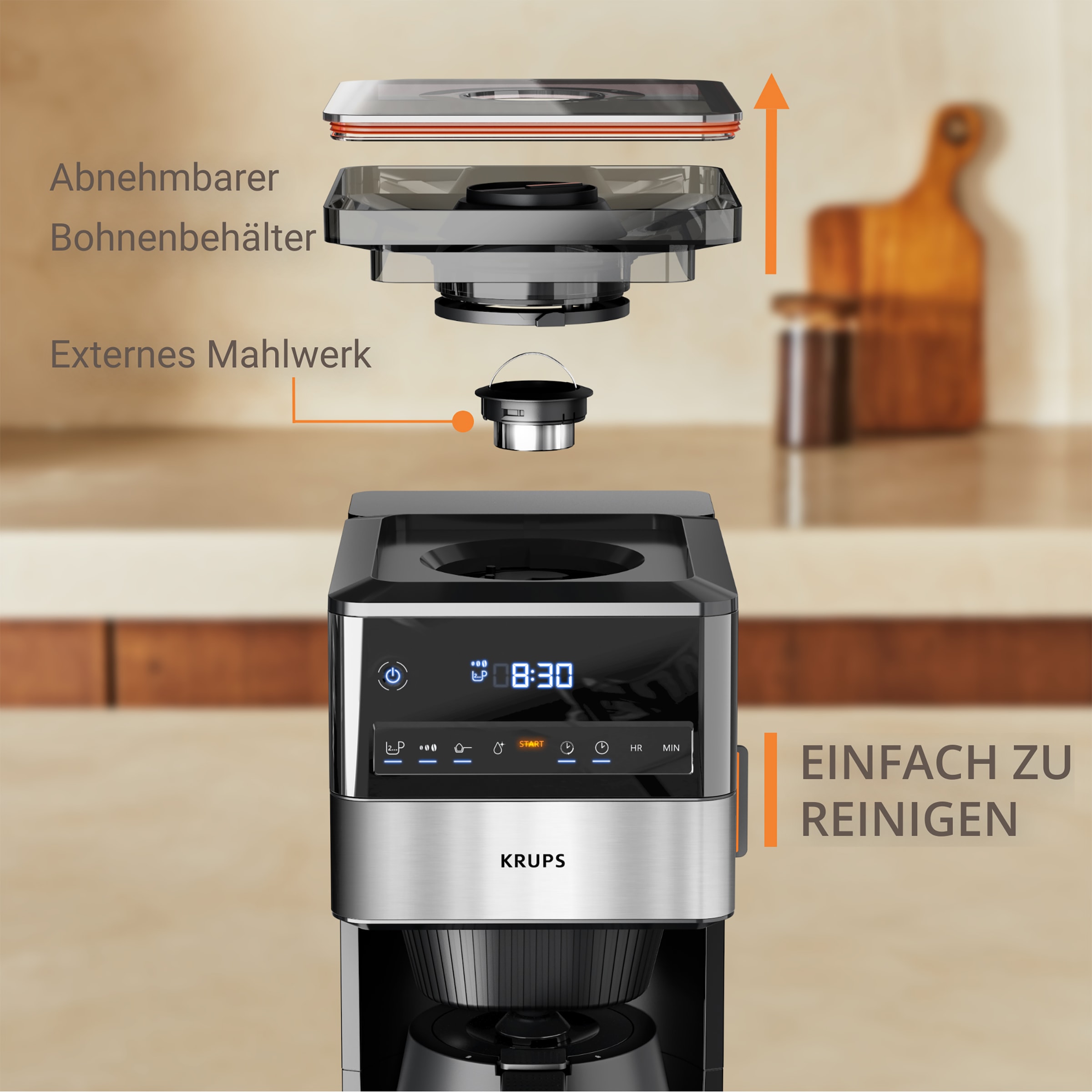 Krups Filterkaffeemaschine »KT8428 Grind Aroma XL«, 1,25 l Kaffeekanne, Papierfilter-Permanentfilter, 1x4, Kegelmahlwerk, digitales Bedienfeld, 1,25 l, 4h warm dank Isolierkanne
