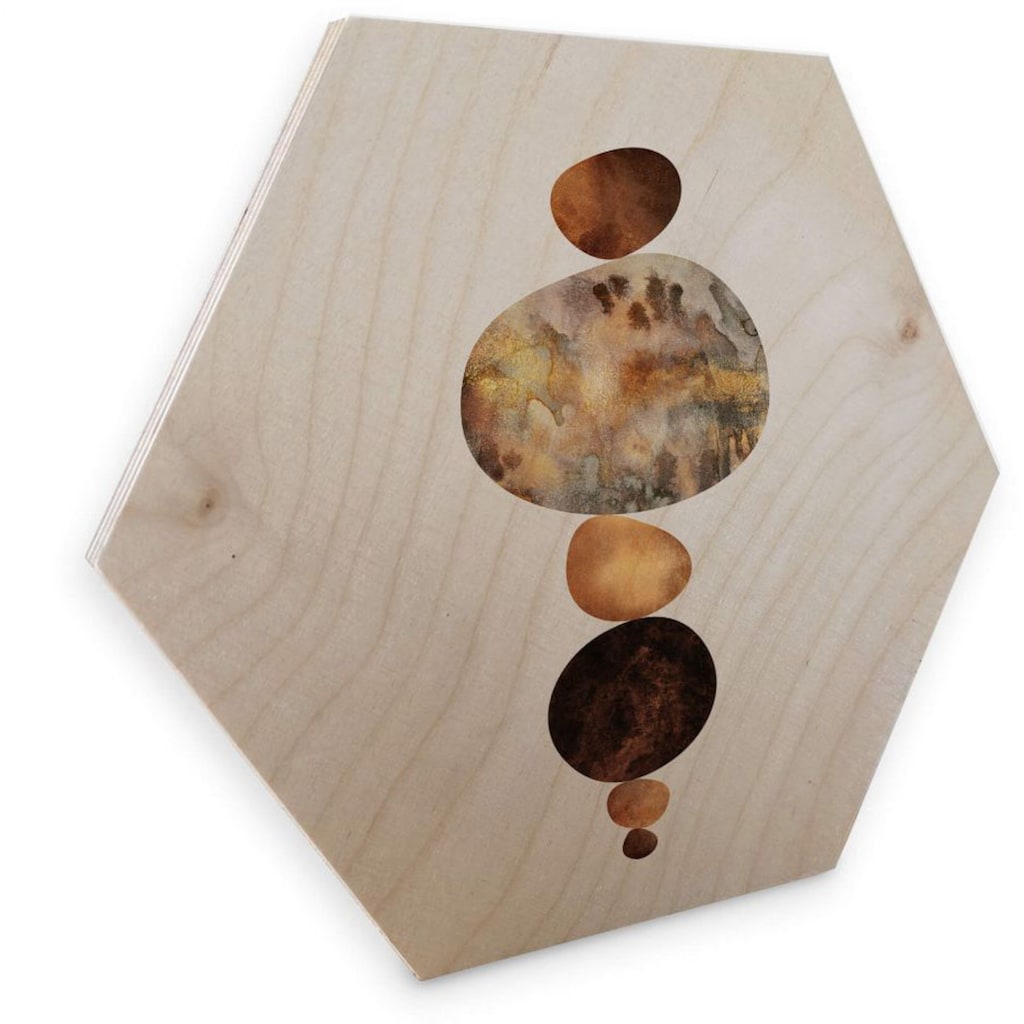 Wall-Art Holzbild »Gold Feng Shui Holzbild Steine«, (1 St.)