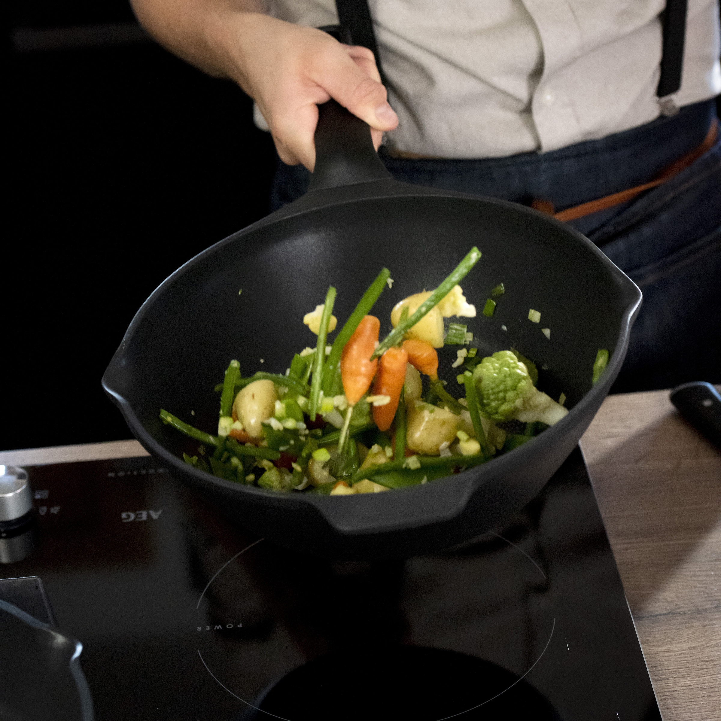 Tefal Wok »Robusto«, Aluminium, (1 tlg.), Aluguss, Antihaftversiegelung, Thermo-Signal, alle Herdarten,Induktion