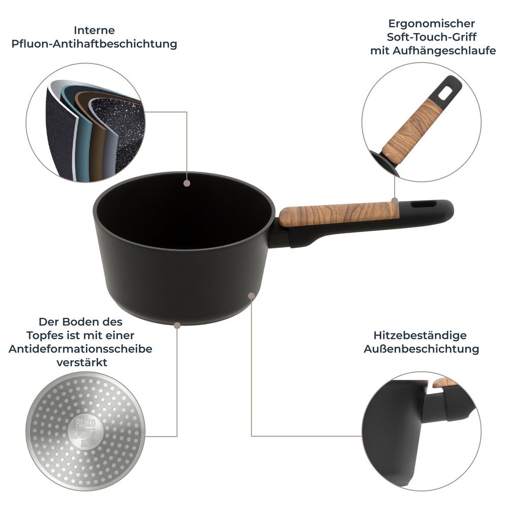 RESTO Kitchenware Kasserolle »Mon, Topf 1,4 l, antihaftbeschichtet und spülmaschinenfest« 2 Stk. tlg. Aluminium