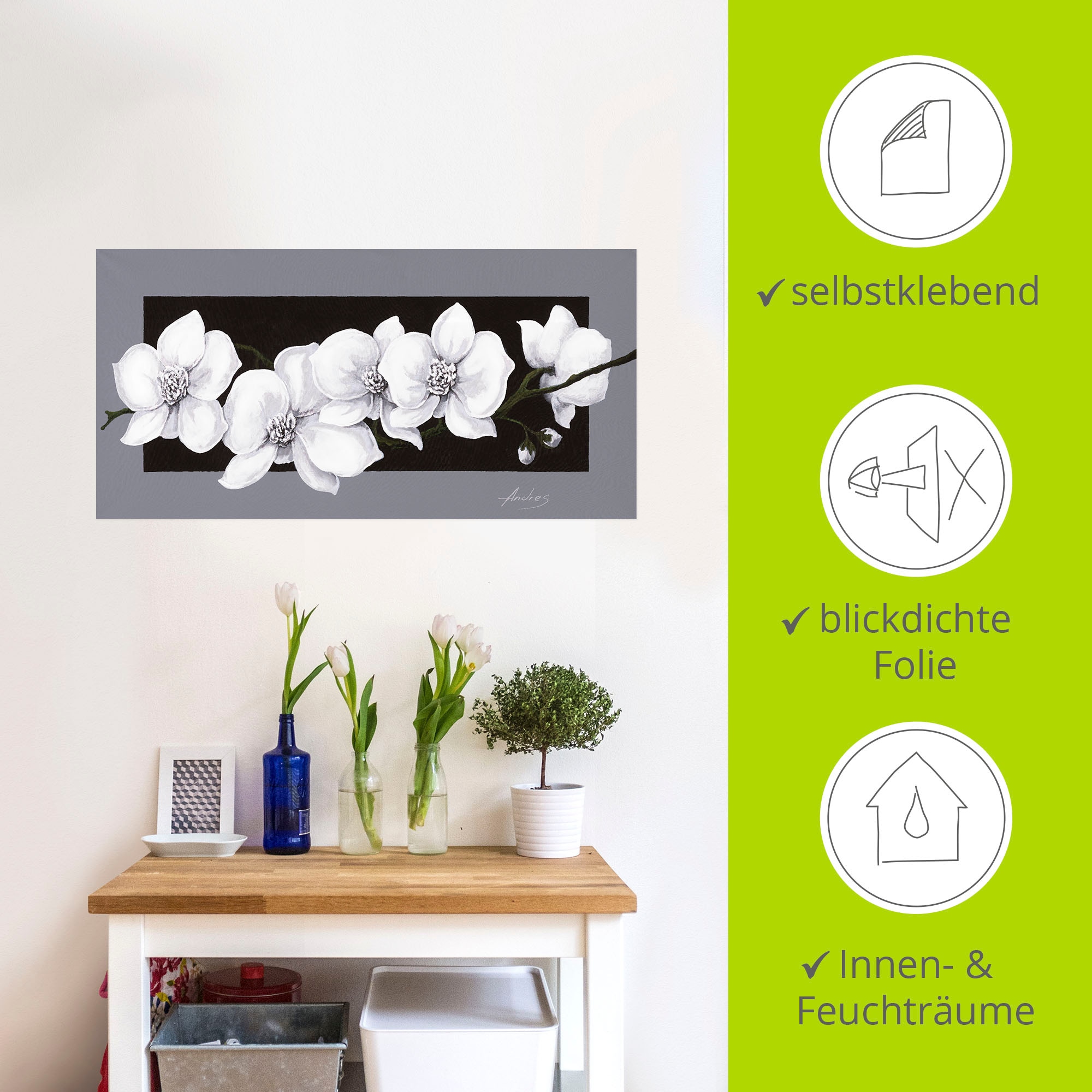 Artland Wandbild »Weiße Orchideen auf grau«, Blumen, (1 St.), als Alubild, Outdoorbild, Leinwandbild, Poster, Wandaufkleber