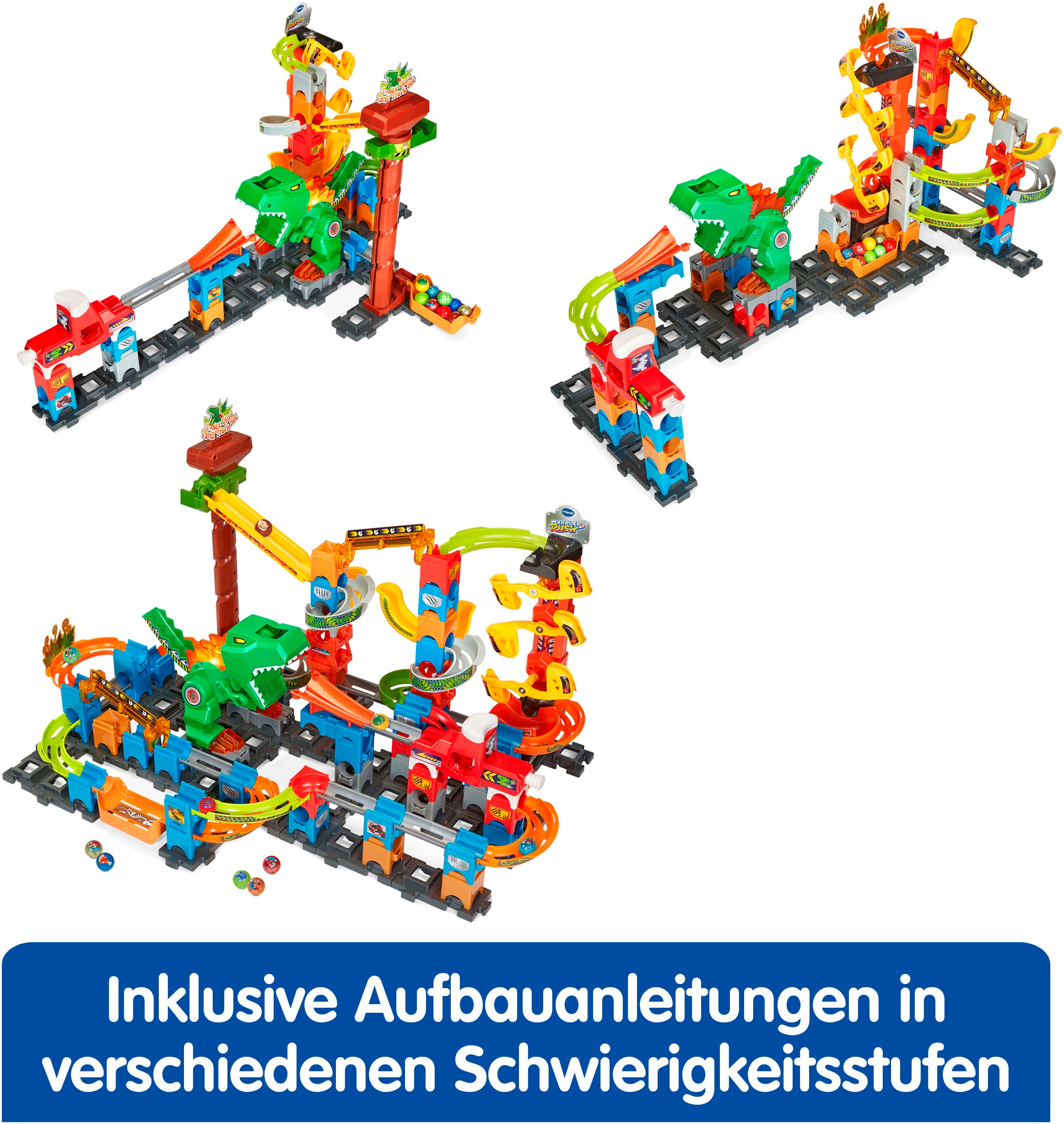 Vtech® Kugelbahn »Marble Rush - Dino Adventures Magnetic Set XL400 E«, mit Sound- und Lichteffekten