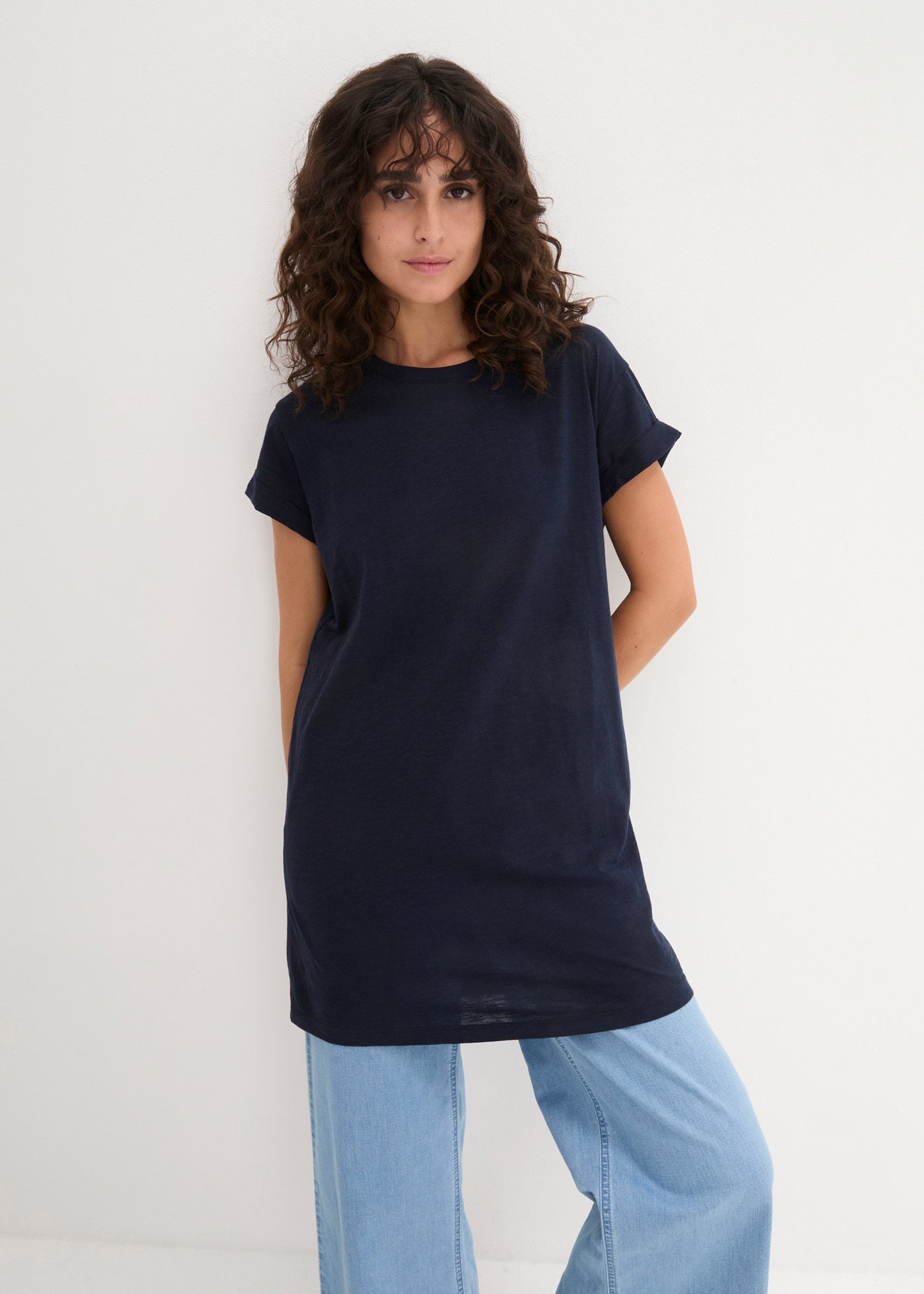 bonprix Longshirt bequeme Passform, lang, aus reiner Baumwolle