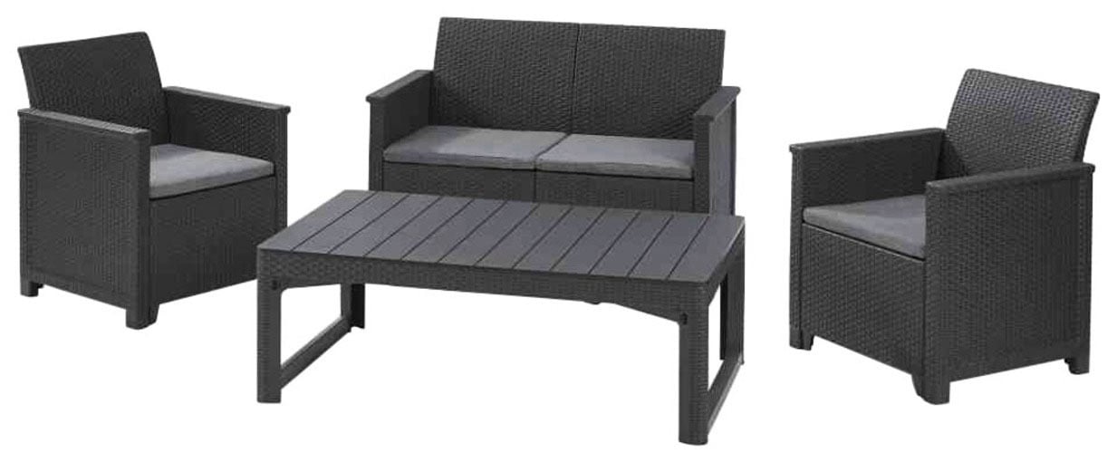Siena Garden Gartenlounge-Set »Amea«, (4 tlg.), Kunststoff graphit, Sitzkissen aus Polyester in grau