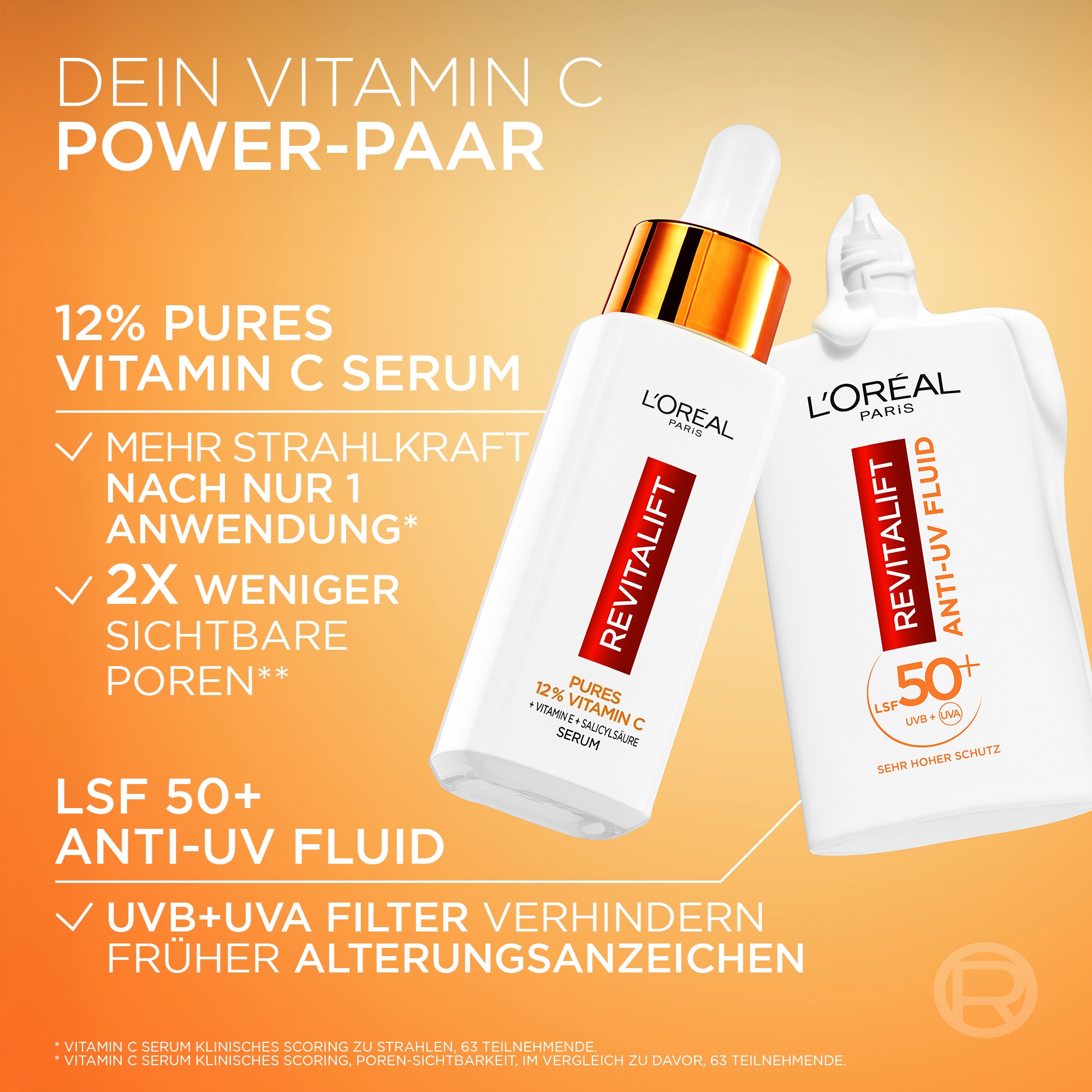 L'ORÉAL PARIS Gesichtspflege-Set »REVITALIFT VITAMIN C POWER DUO« LSF 50, beugt Fältchen und Pigmentflecken vor