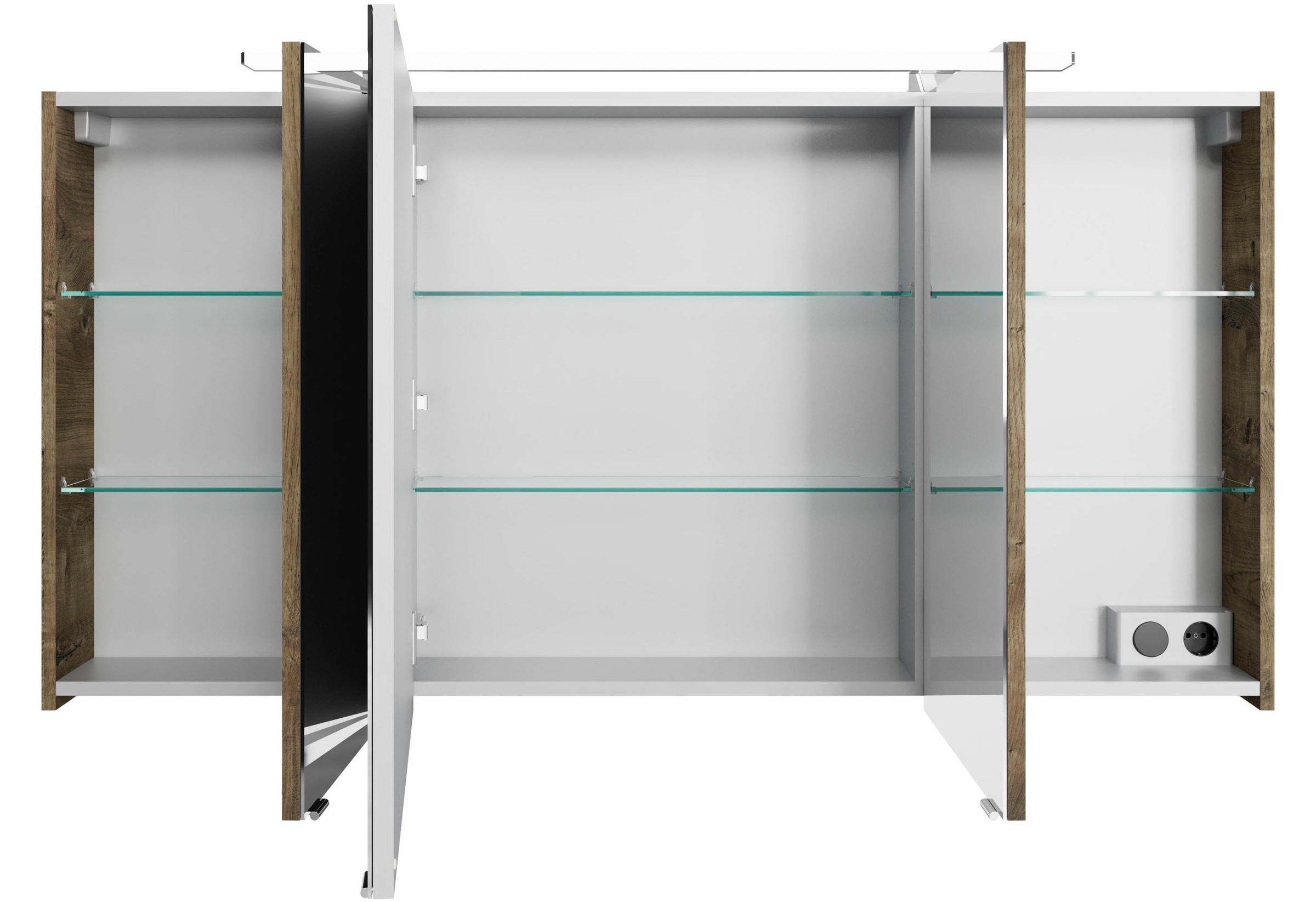Saphir Badezimmerspiegelschrank »Serie 4010 Badezimmer-Spiegelschrank inkl. LED-Aufsatzleuchte«, Badschrank 140 cm breit, 3 Türen, 6 Glas-Einlegeböden, inkl Türdämpfer