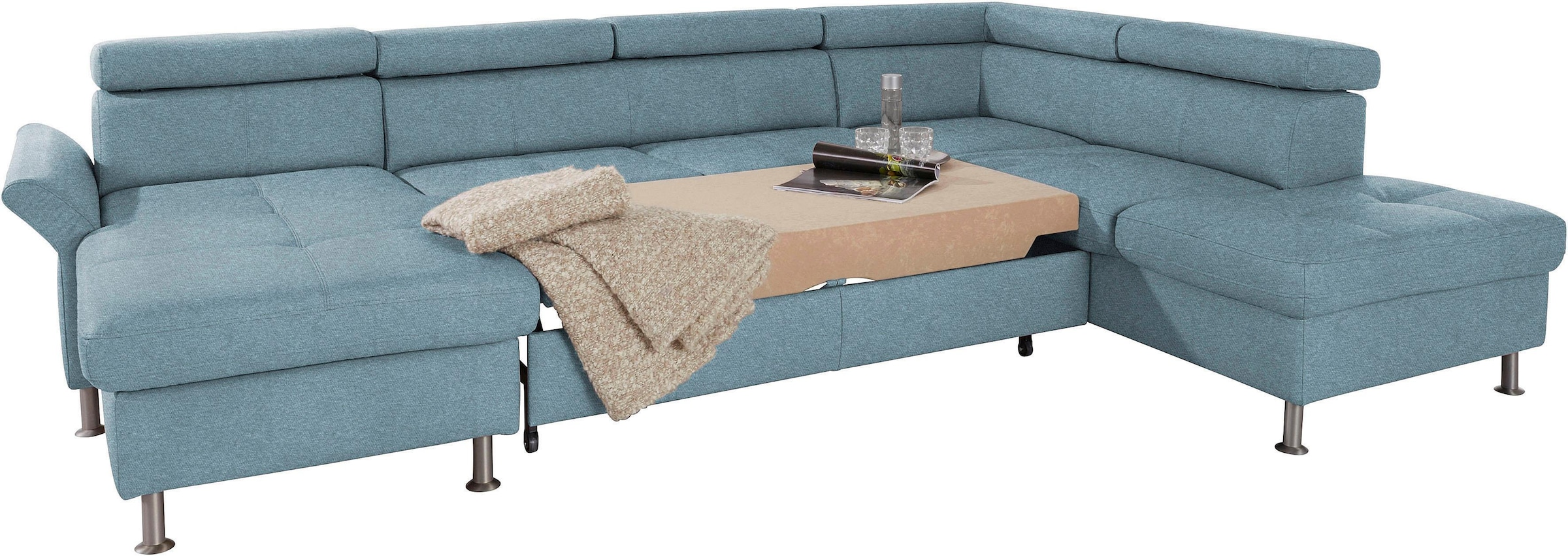 exxpo - sofa fashion Wohnlandschaft »Maretto, bequem und komfortabel, aufwendige Sitzsteppung, U-Form«, inkl. Kopfteilverstellung für mehr Sitzkomfort, wahlweise Bettfunktion