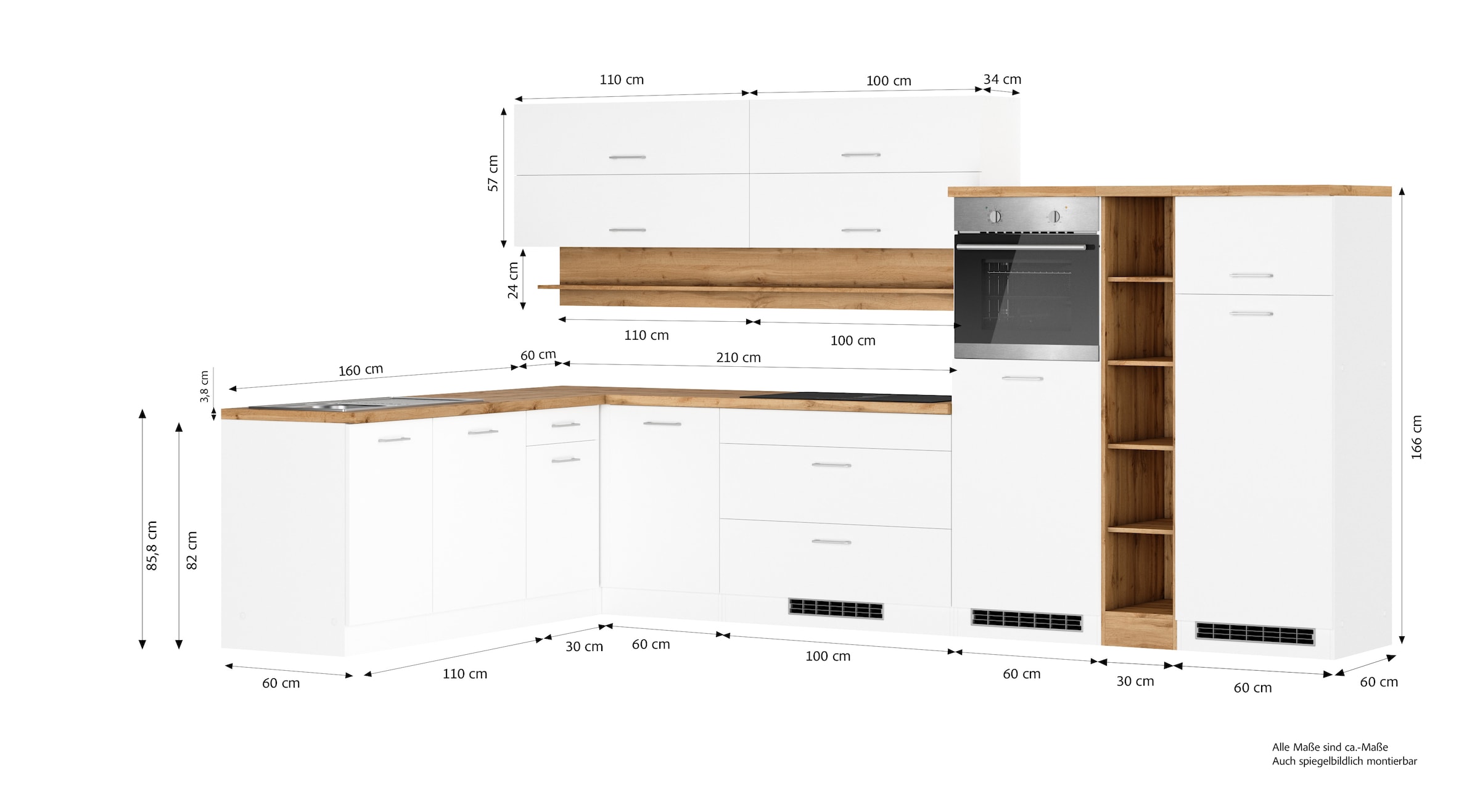 KOCHSTATION Winkelküche »KS-Milan«, Stellbr.360/220 cm, wahlweise mit E-Geräten, Kochfeld mit Dunstabzug