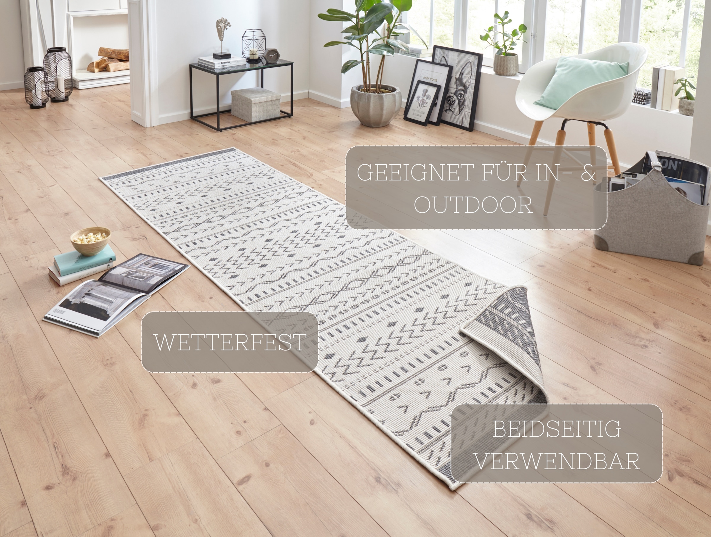 NORTHRUGS Teppich »Kuba Wendeteppich«, rechteckig, 5 mm Höhe, In-& Outdoor, Wetterfest, Balkon, Läufer, Wohnzimmer, Wasserfest