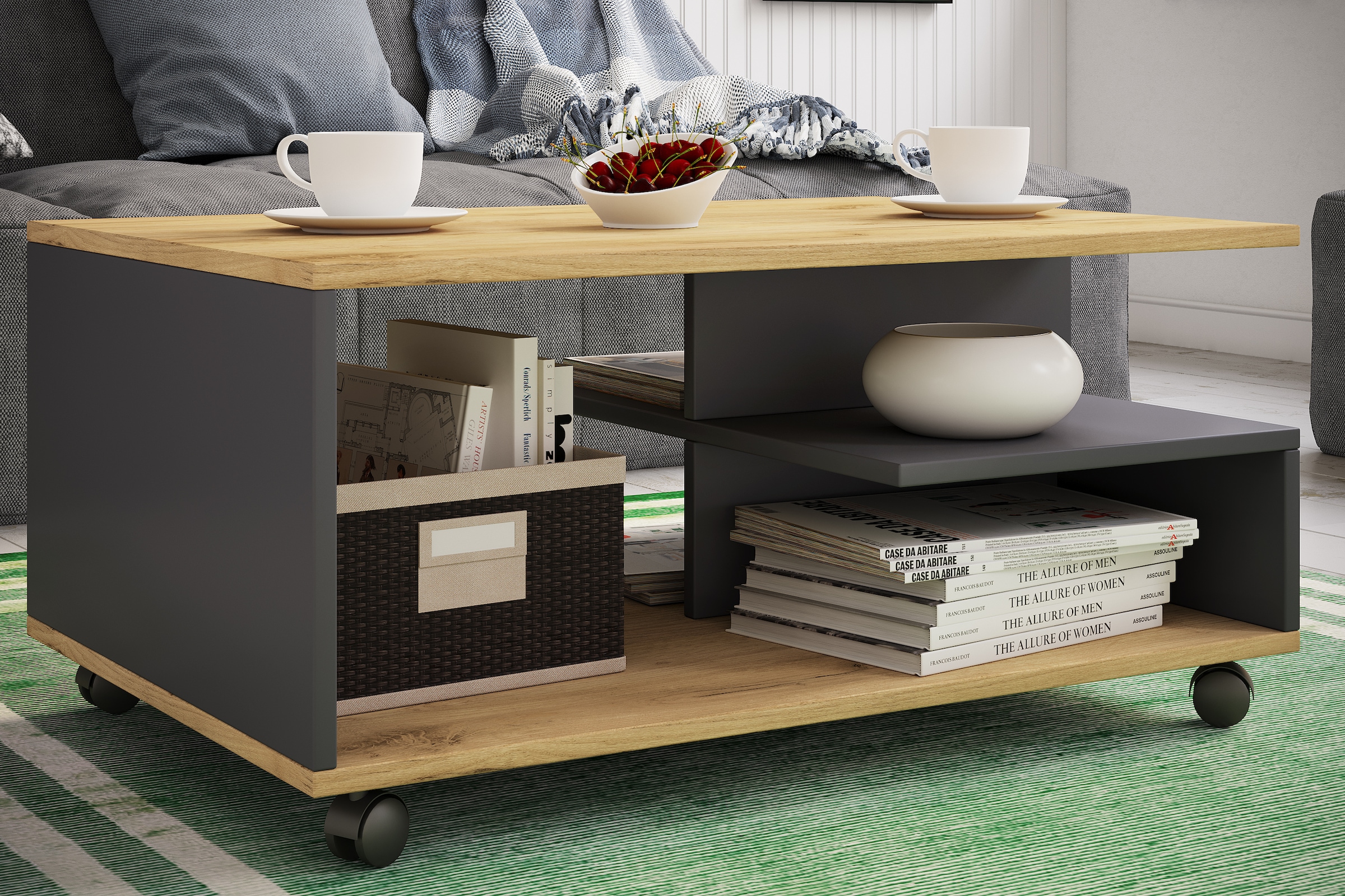 VCM Couchtisch »Holz Sofatisch Couchtisch Rollen rollbar Stango L« 1 Stk. tlg.