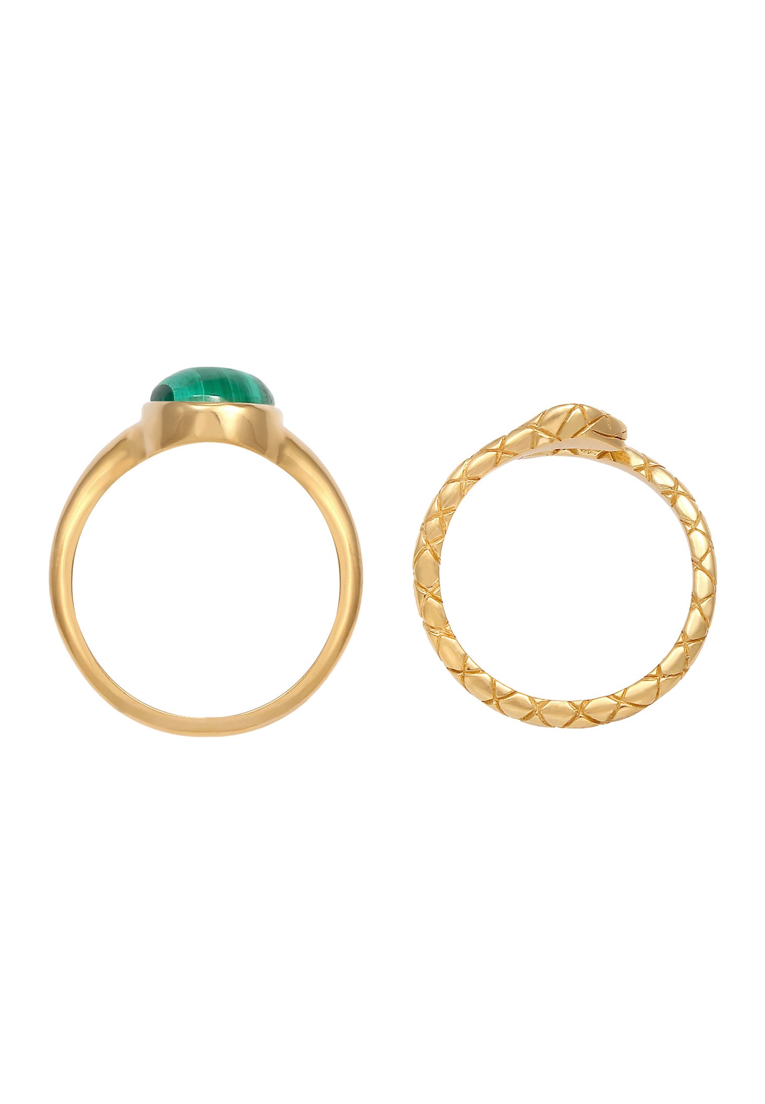 Elli Premium Ring-Set »Ring Siegelring Malachit Schlange 2er Set 925 Silber«