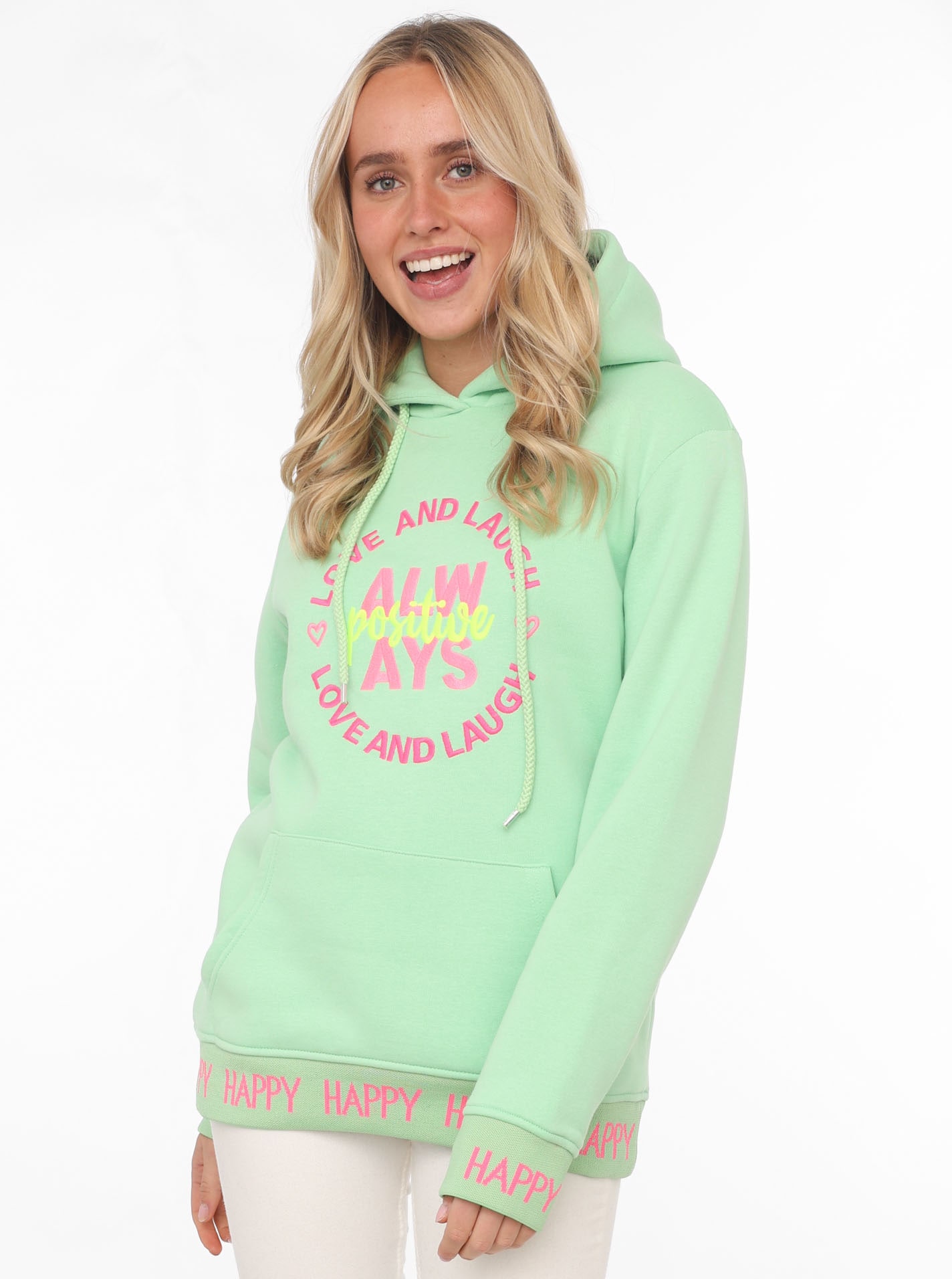 Zwillingsherz Hoodie »"Always Positive"«, mit Kapuze und neonfarbenem Aufstick