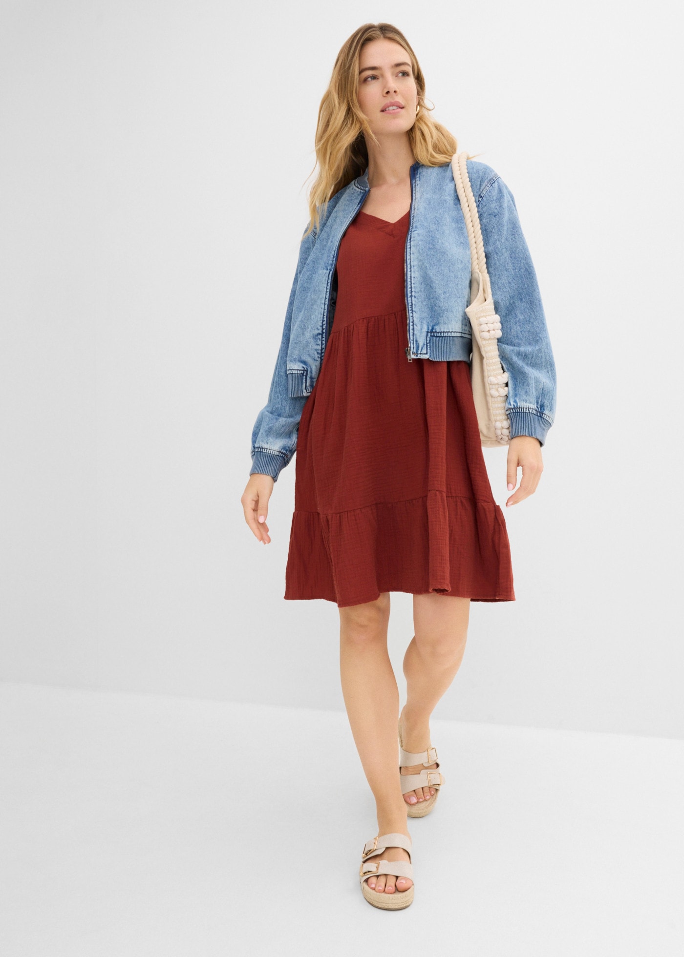 bonprix Sweatkleid für entspannten Look, Oversized-Kleid, aus Musselin, aus Baumwolle