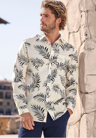 Hawaiihemd »Regular Fit,«, Langarm, Freizeithemd mit Palmenprint aus reiner Baumwolle