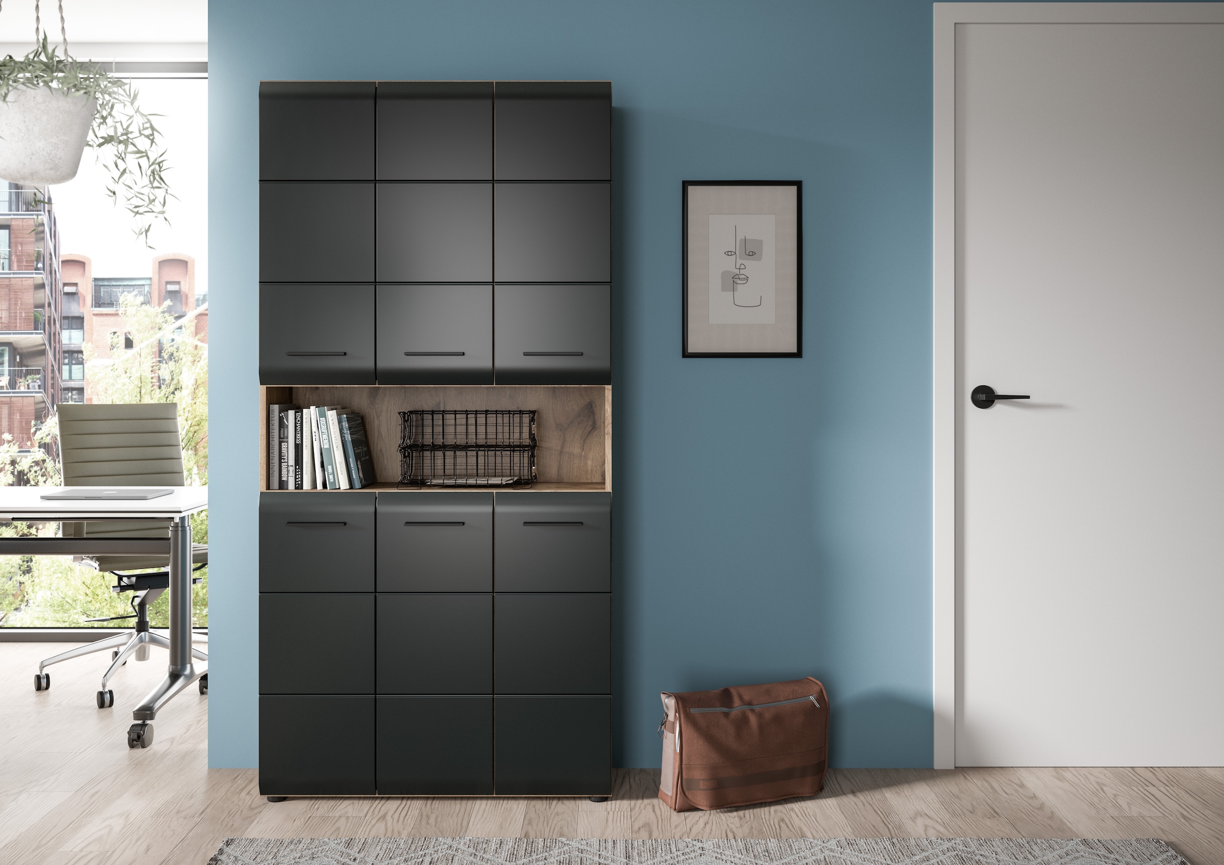 INOSIGN Stauraumschrank 1 Stk. tlg. Florenz, Mehrzweckschrank Nox Oak NB, 90 cm breit