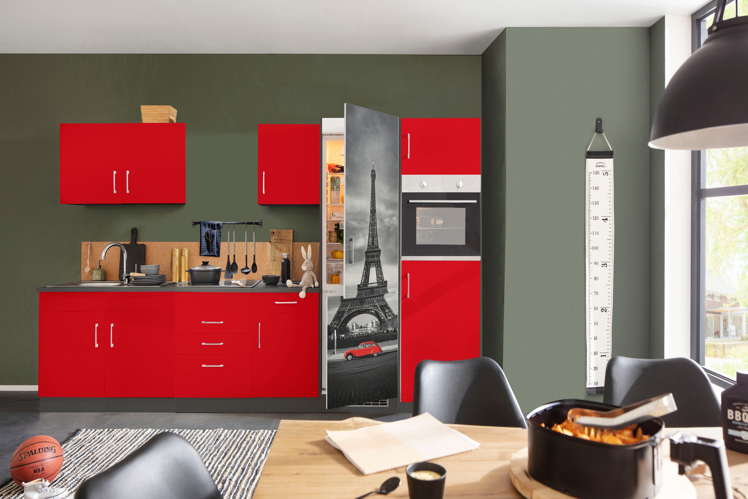 KOCHSTATION Küchenzeile »KS-Paris – Küchen mit einzigartigen Fotomotiven auf den Fronten« Breite 330 cm, wahlweise mit E-Geräten und Induktion