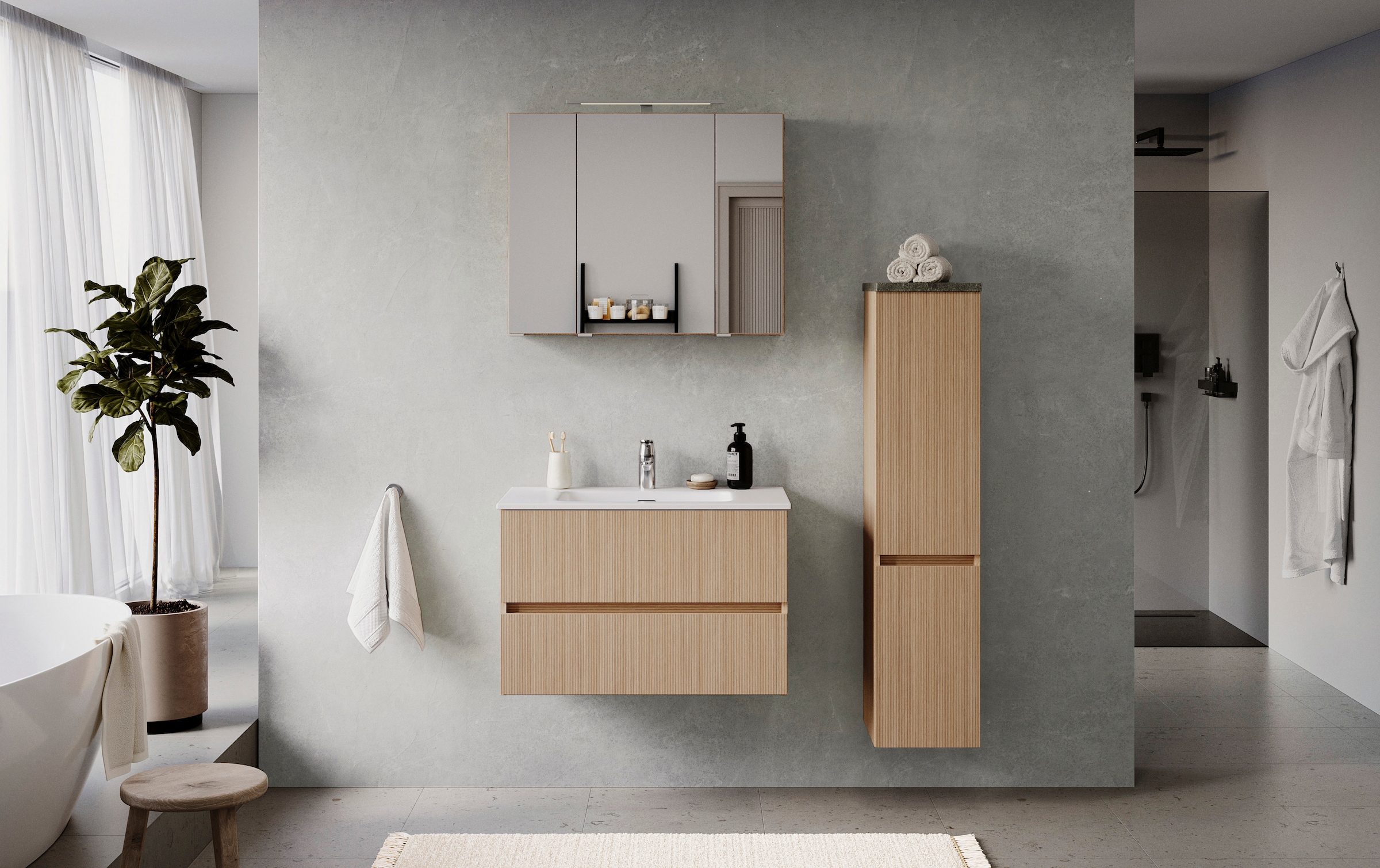 welltime Badmöbel-Set »Eixo«, Set 110 cm breit, Badmöbel mit LED-Beleuchtung