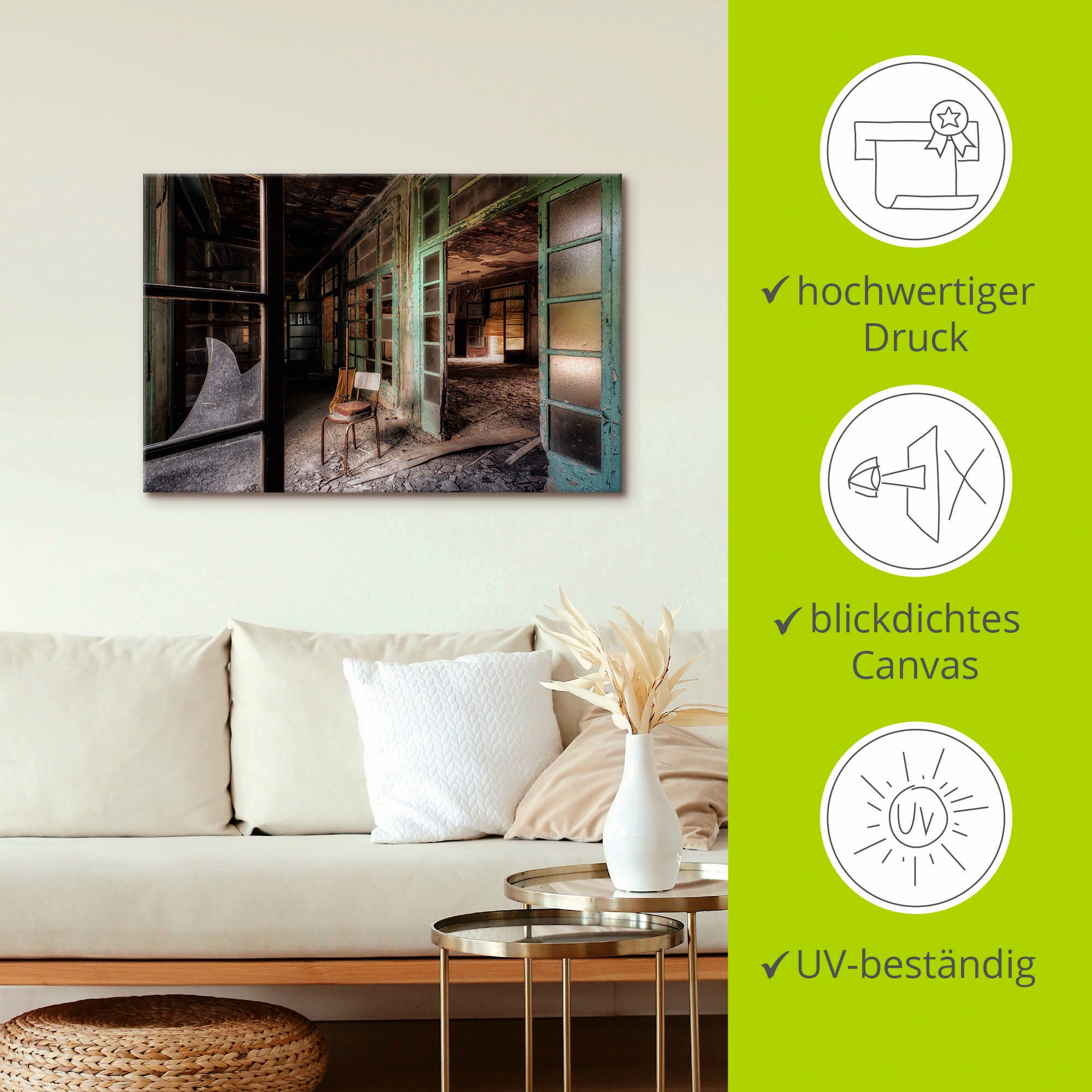 Artland Wandbild »Lost Place - Stuhl - verlassene Orte«, Gebäude, (1 St.), als Alubild, Outdoorbild, Leinwandbild, Poster in verschied. Größen