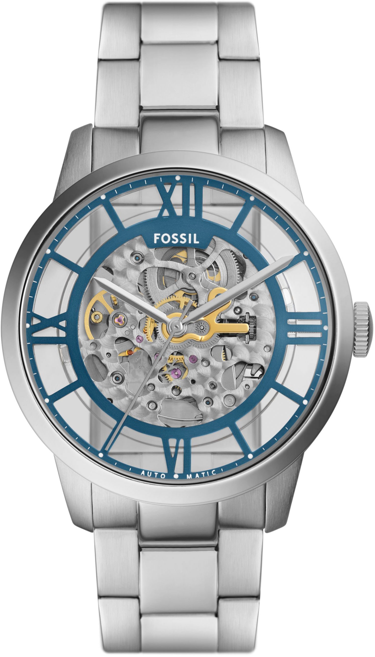 Fossil Automatikuhr »TOWNSMAN«, Armbanduhr, Herrenuhr, mechanische Uhr, skelettiertes Zifferblatt