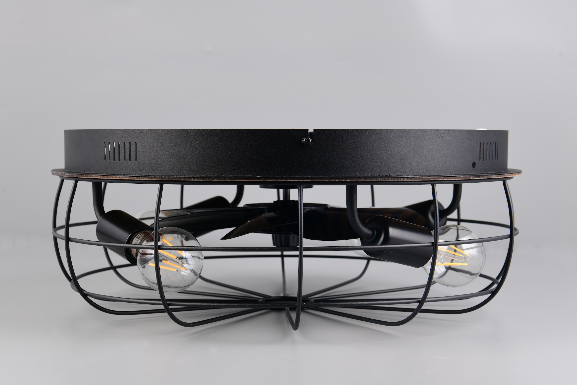 OTTO home Deckenleuchte »Norran mit Ventilator, Deckenventilator mit Licht exkl 4x E27 max 10W« E27 1 Stk. warmweiß - kaltweiß Holzstreifen Optik Akustikpaneel, Fernbedienung, 3 Stufen + Timer