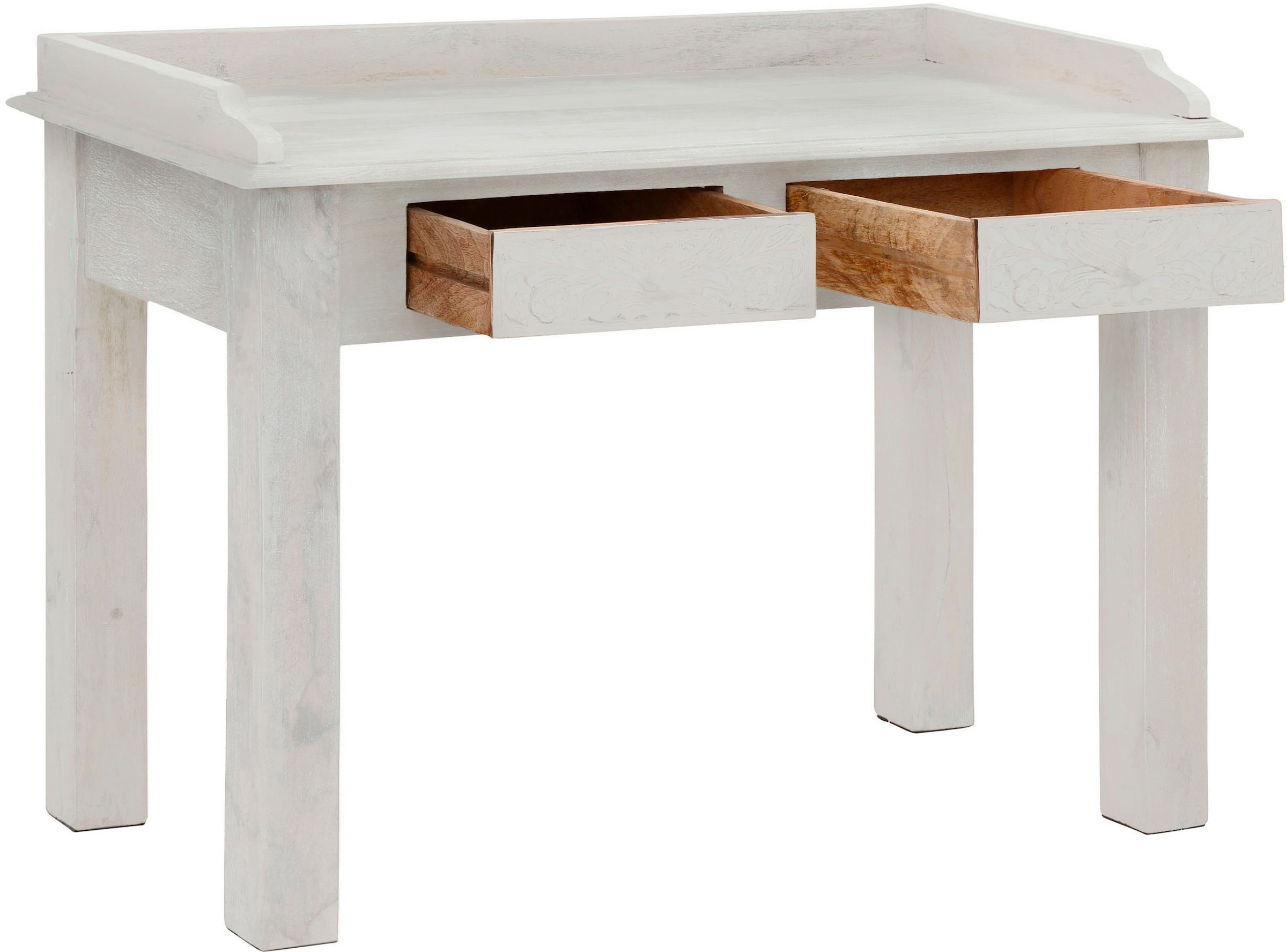 Home affaire Schreibtisch »Lavin«, Mangoholz, mit dekorativen Schnitzereien, Handgefertigt, Breite 111 cm
