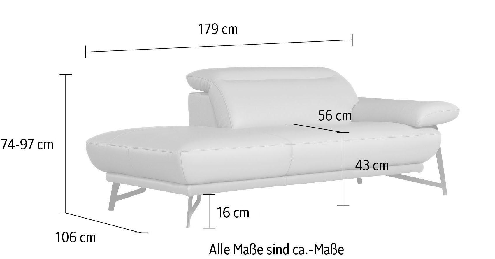 Egoitaliano Ottomane »Anais, erstklassiges Designsofa, Breite 179 cm, Fußfarbe chrom«, Kopfteil verstellbar, Leder BACIO, safari