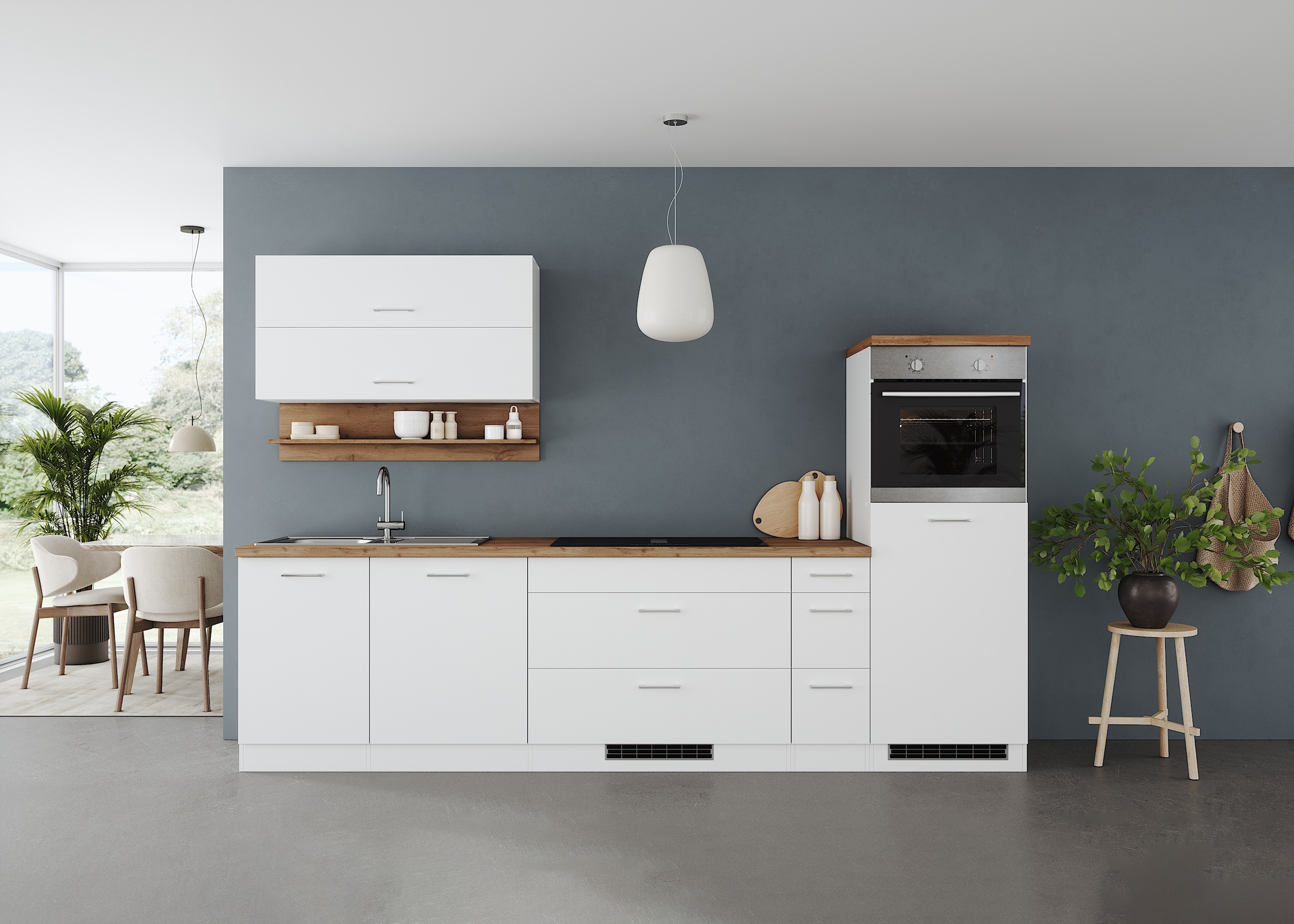 KOCHSTATION Küchenzeile »KS-Milan, optional mit Muldenlüfter« Breite 300 cm, wahlweise mit E-Geräten, Kochfeld mit Dunstabzug