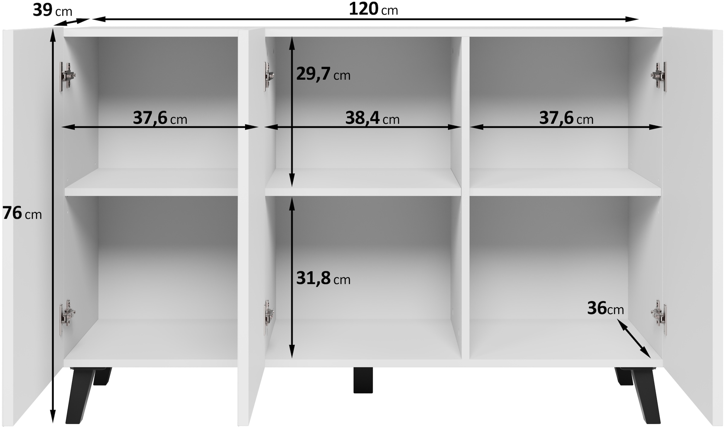 Home affaire Sideboard »SIDEBOARD PHUKET II, Stilvolle, grifflose Kommode, Breite 120cm« 1 Stk. tlg. Mit 6 Fächern und höhenverstellbaren Einlegeböden