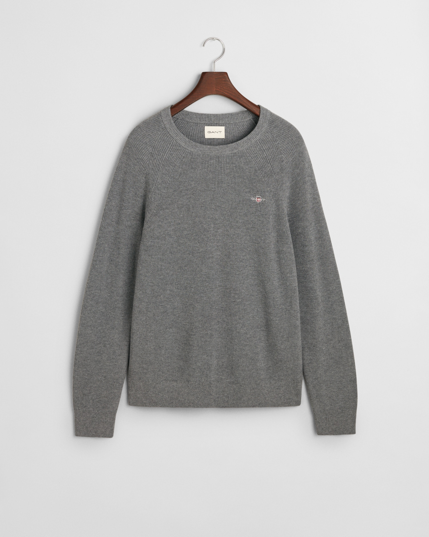 Gant Rundhalspullover »COTTON WOOL RIB C-NECK«, Rippstrickstruktur