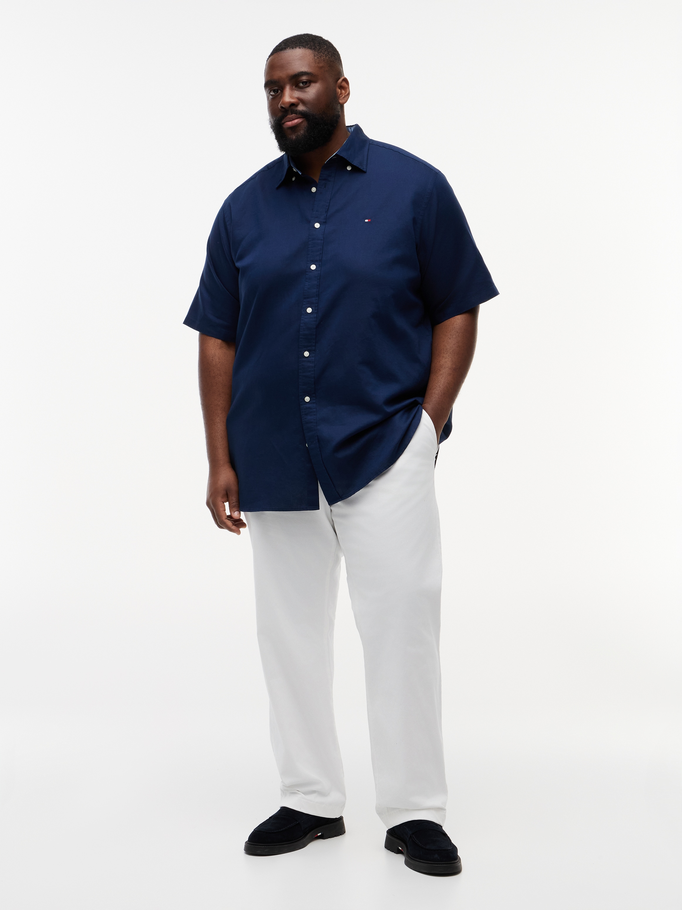 Tommy Hilfiger Big & Tall Kurzarmhemd »BT- LINEN BLND SOLID« Große Größen, Button-down-Kragen, regular fit