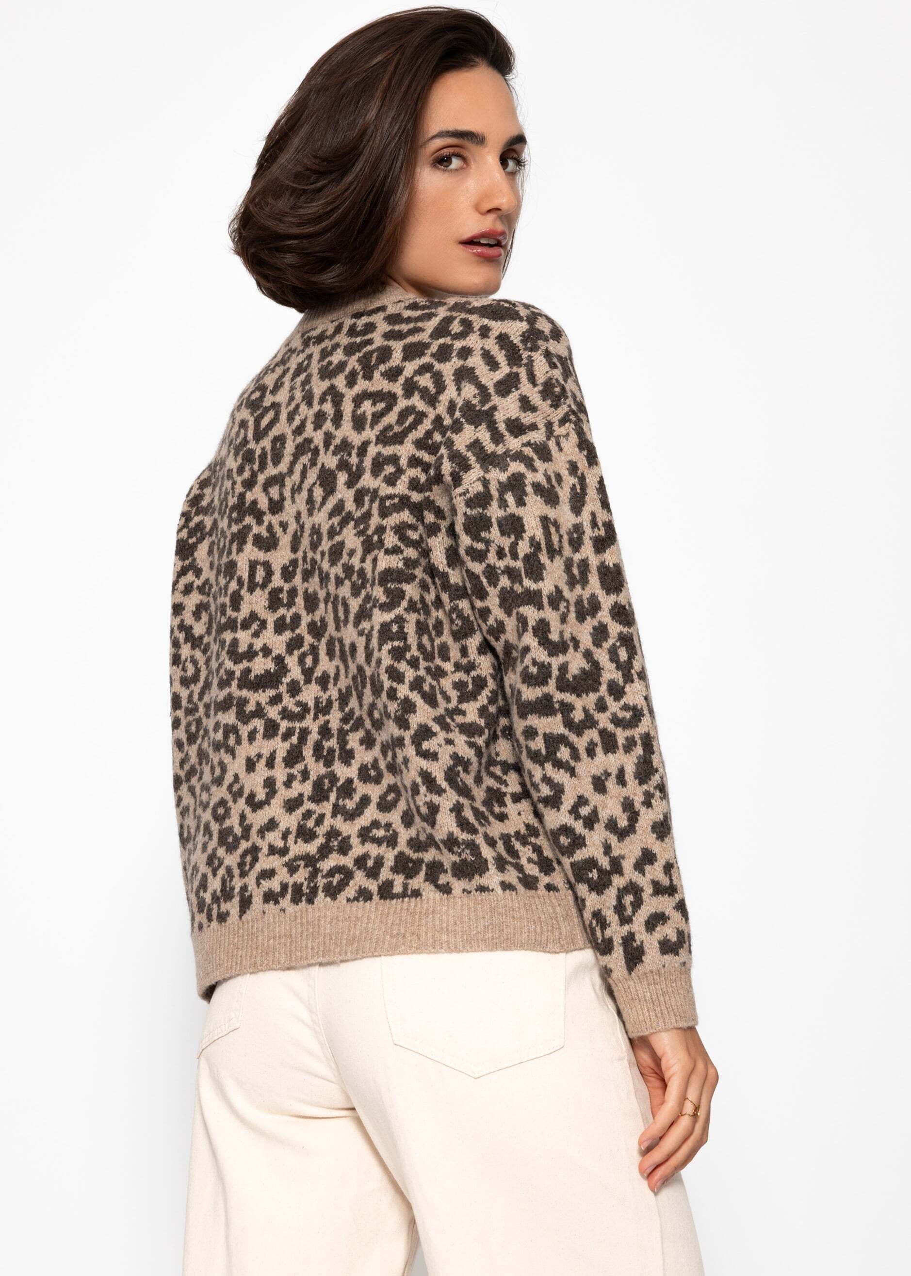 SASSYCLASSY Cardigan »Cardigan mit Leo-Muster« Cardigan mit Wollanteil mit Leopardenmuster Grau Schwarz Beige Braun