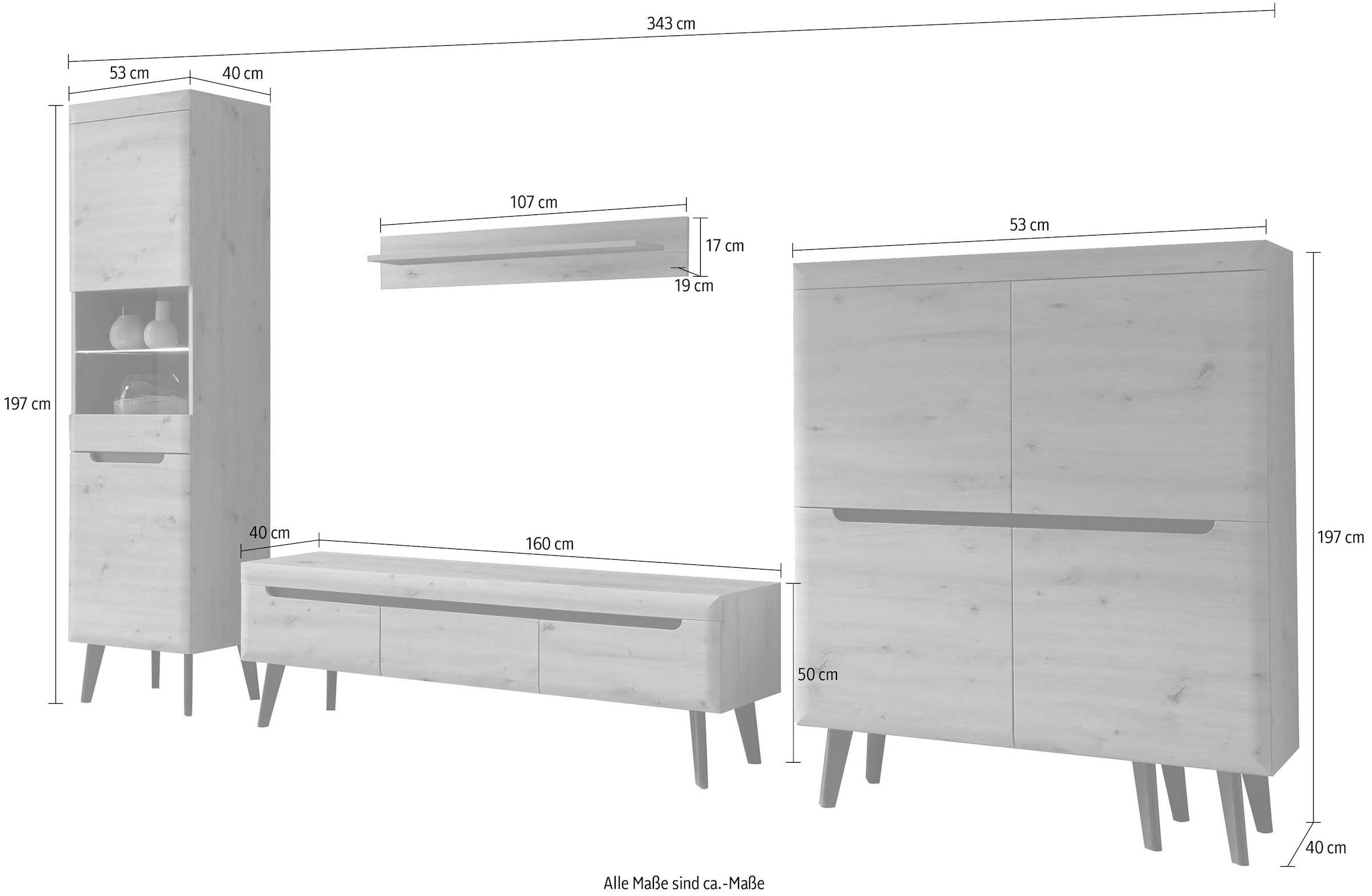 INOSIGN Wohnwand »Torge, Anbauwand, Schrankwand, Mediawand, Wohnzimmer-Set«, (Set, 4 St.)