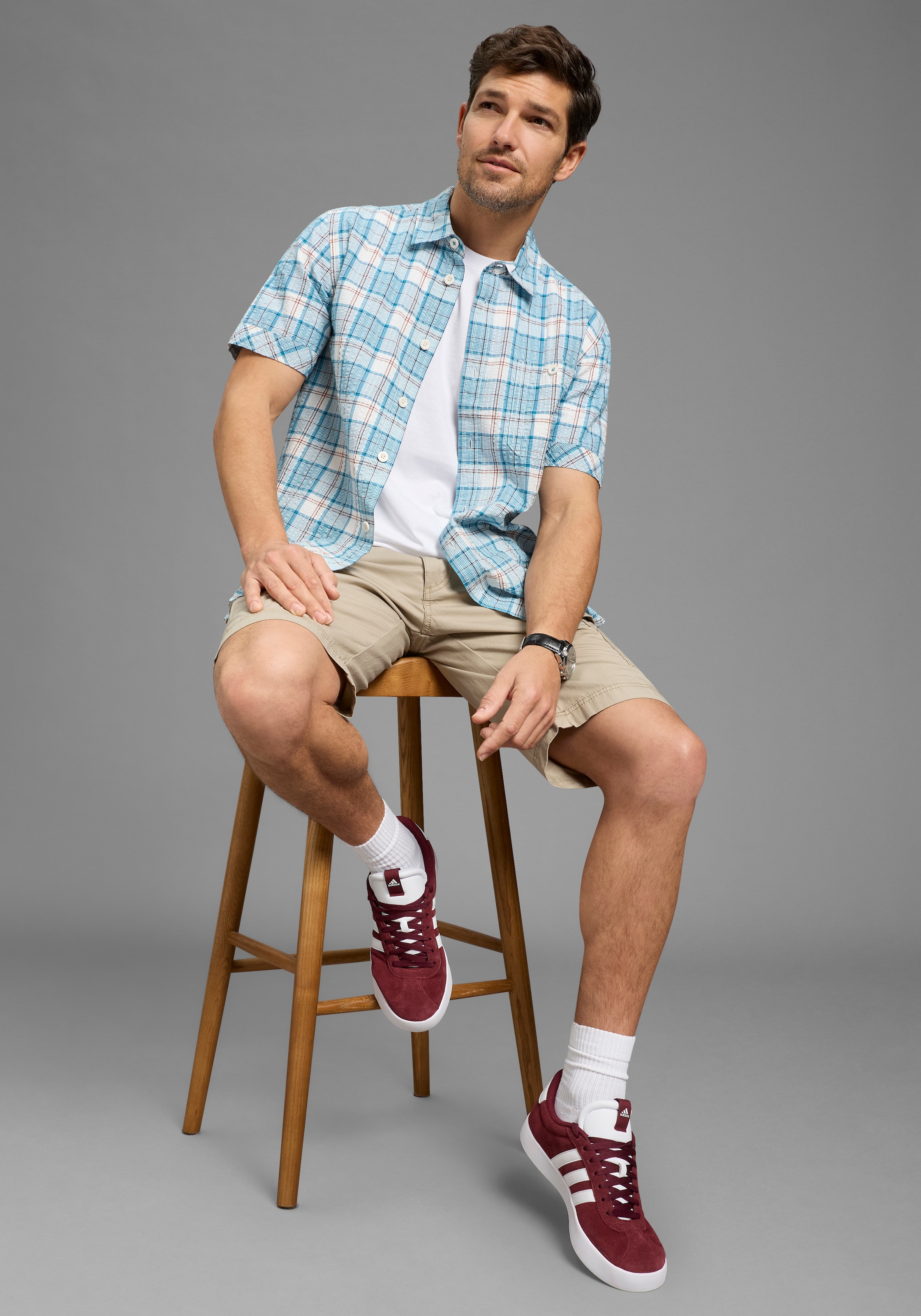 Man's World Karohemd Kurzarm, für Frühling und Sommer, aus Baumwolle, bequeme Passform