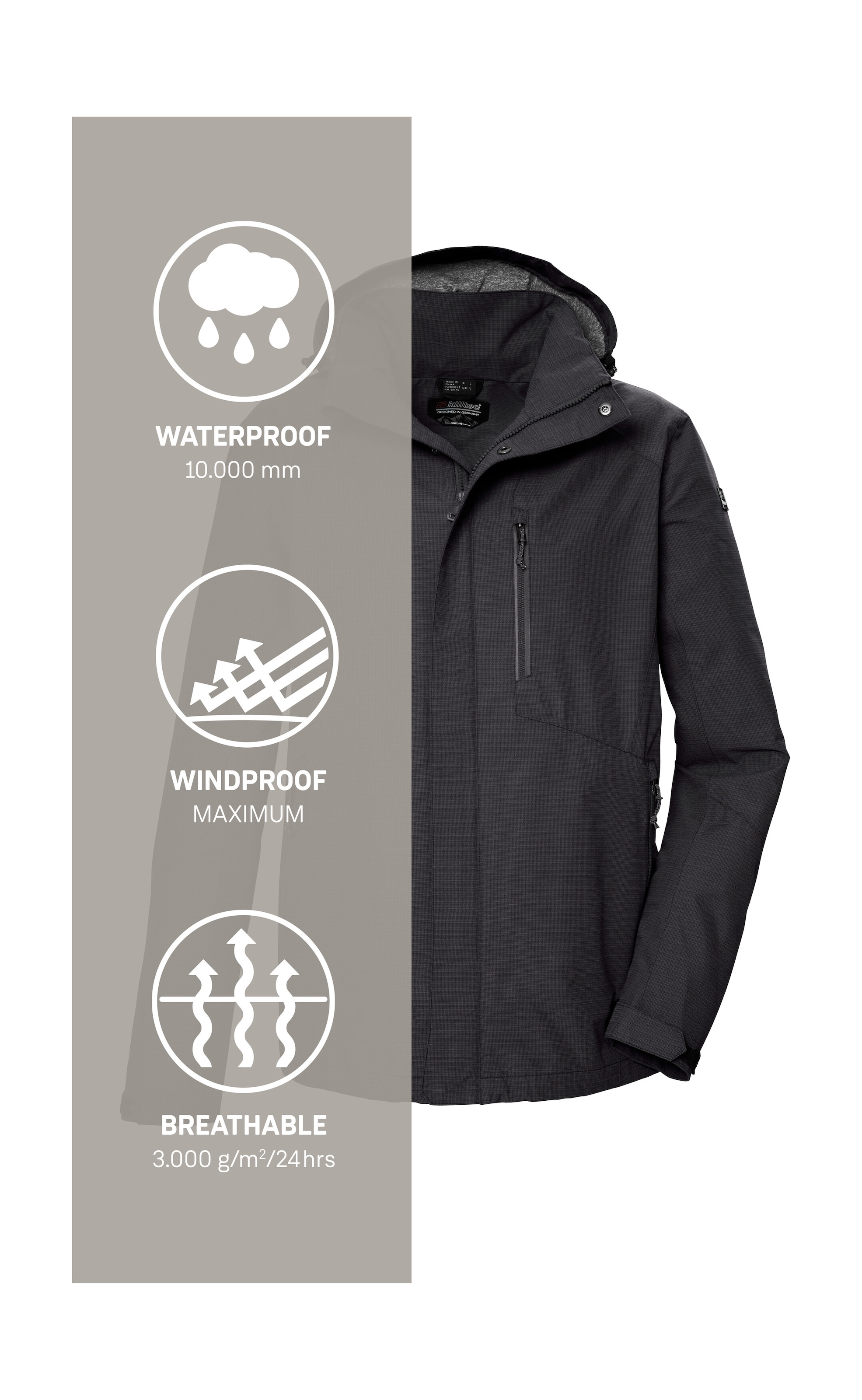 Killtec Funktionsjacke »KOS 256 MN JCKT« Wasser- und winddichte Herrenjacke, atmungsaktiv, abnehmbare Kapuze