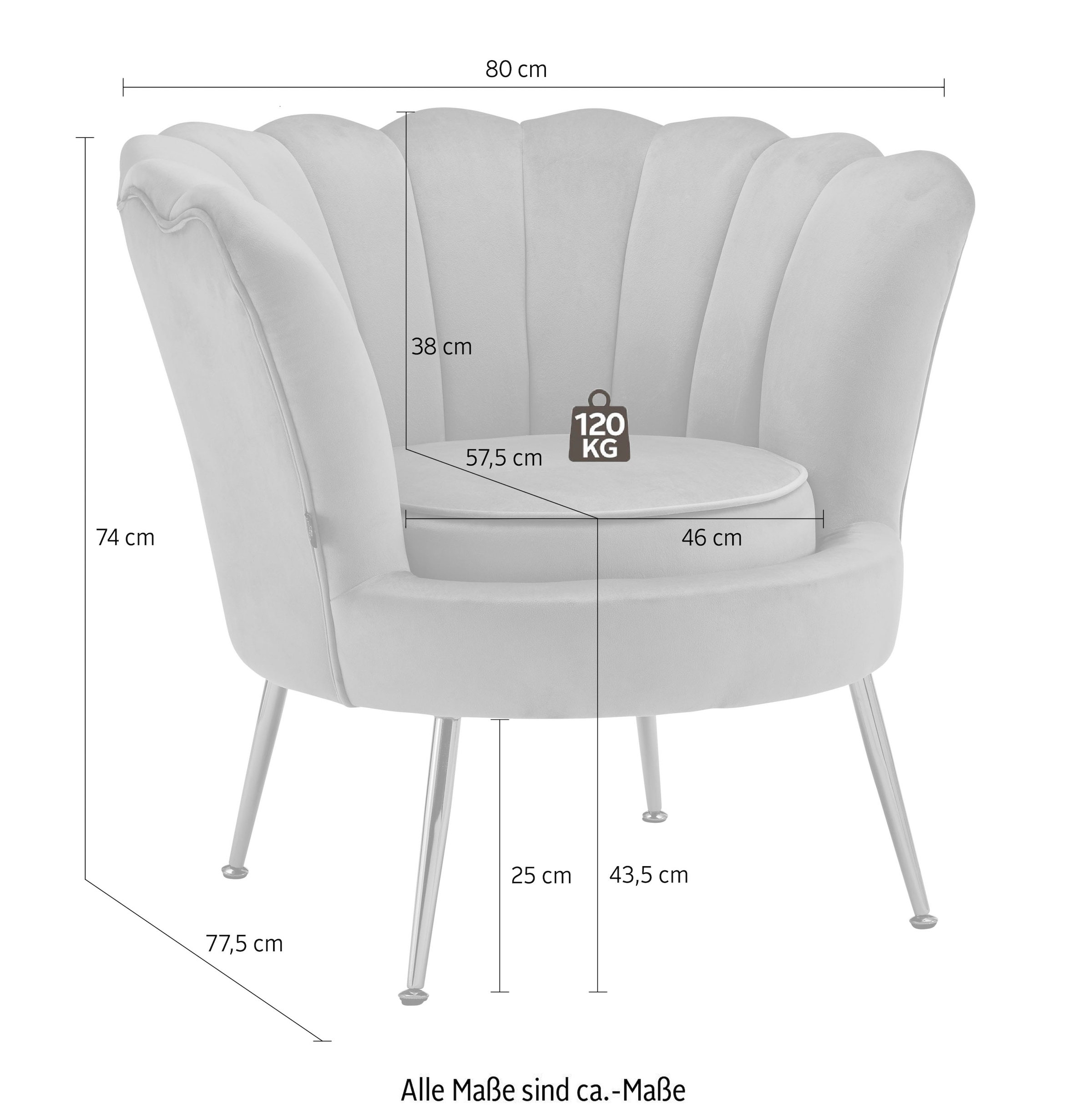 Leonique Loungesessel »Kelsey«, mit weichen Samtvelours Bezug, edlem Metallgestell, Sitzhöhe 43,5 cm